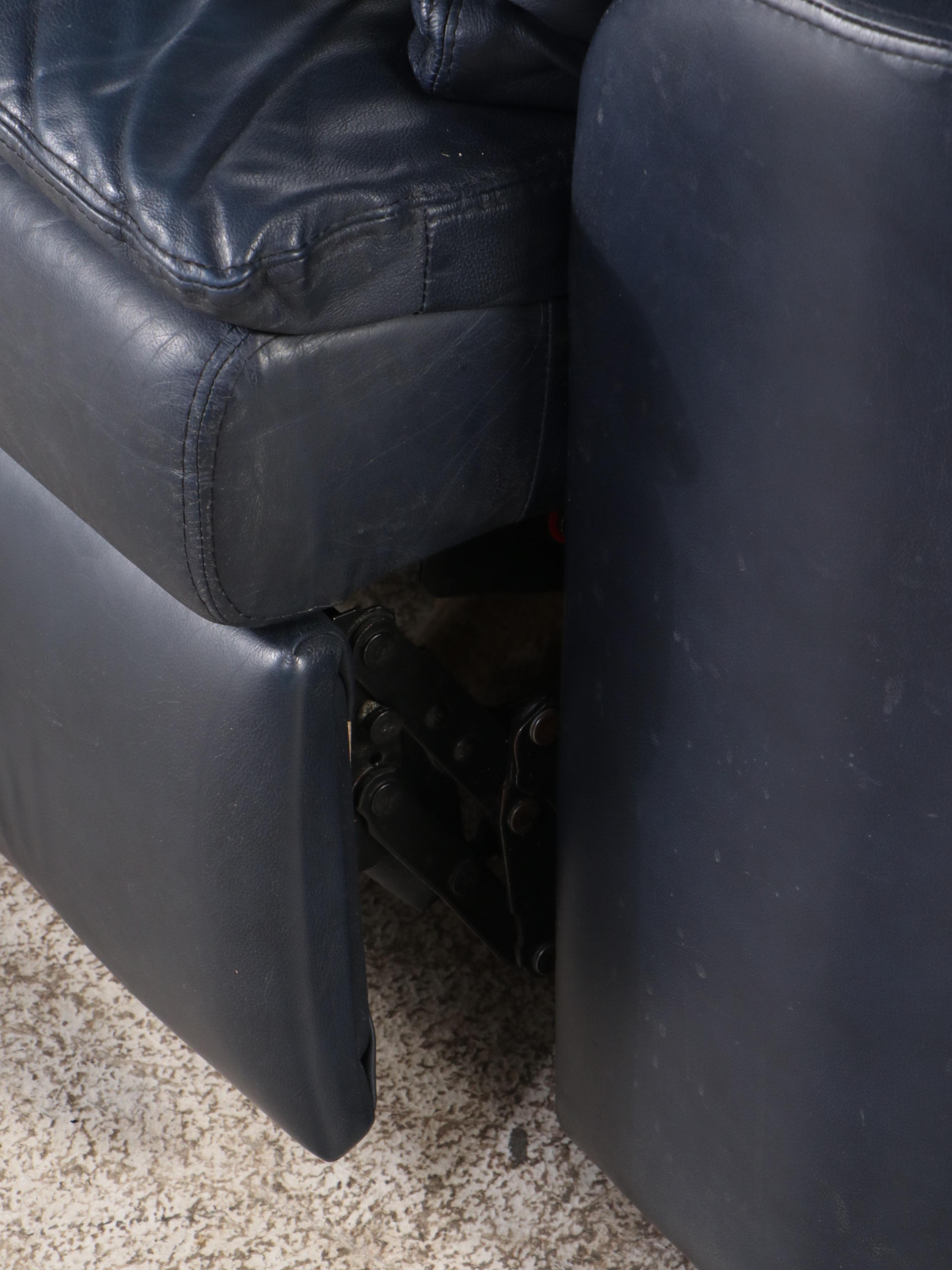 Blue Leather Upholstered Two-Piece Reclining Sectional Sofa