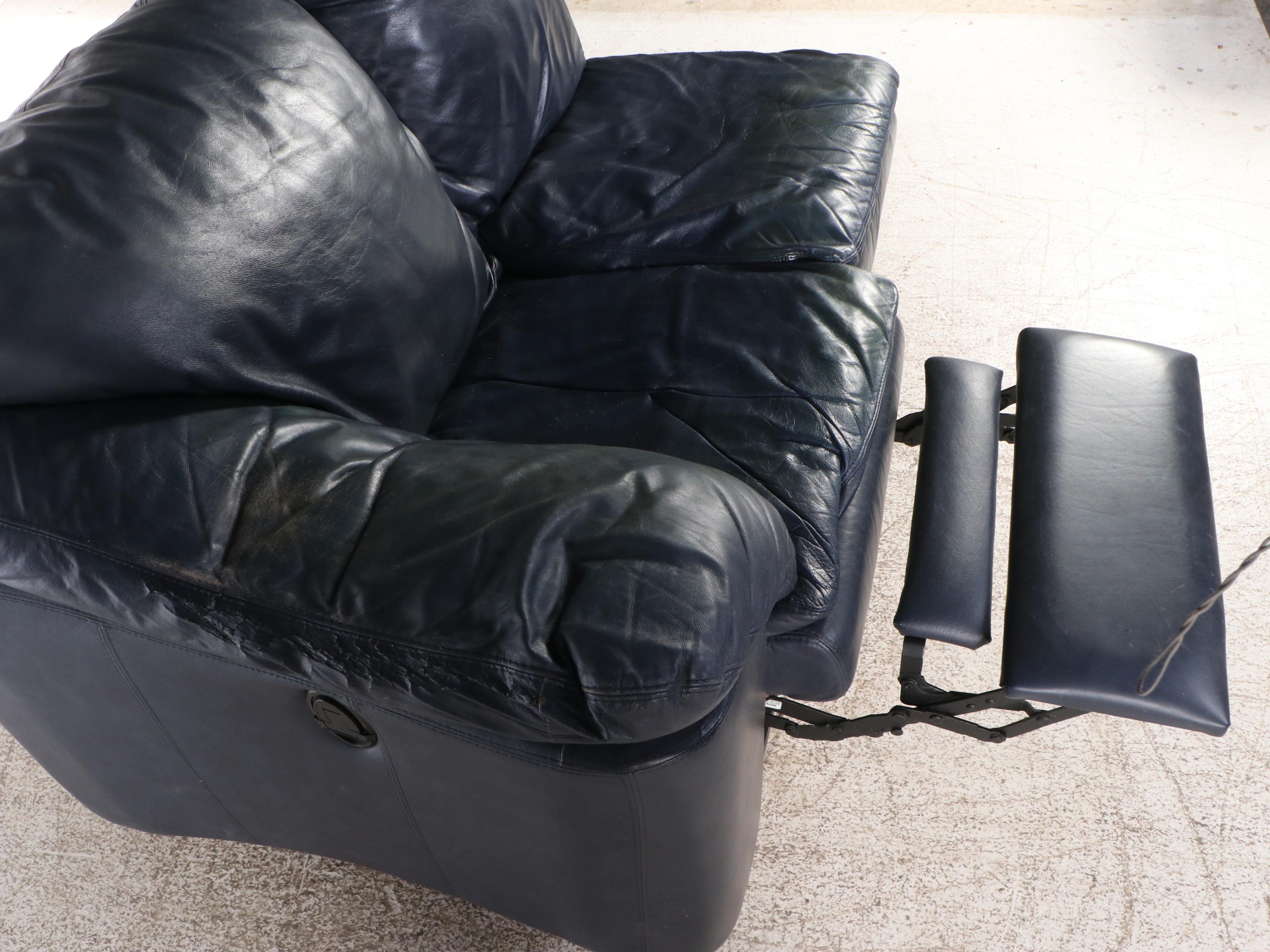 Blue Leather Upholstered Two-Piece Reclining Sectional Sofa