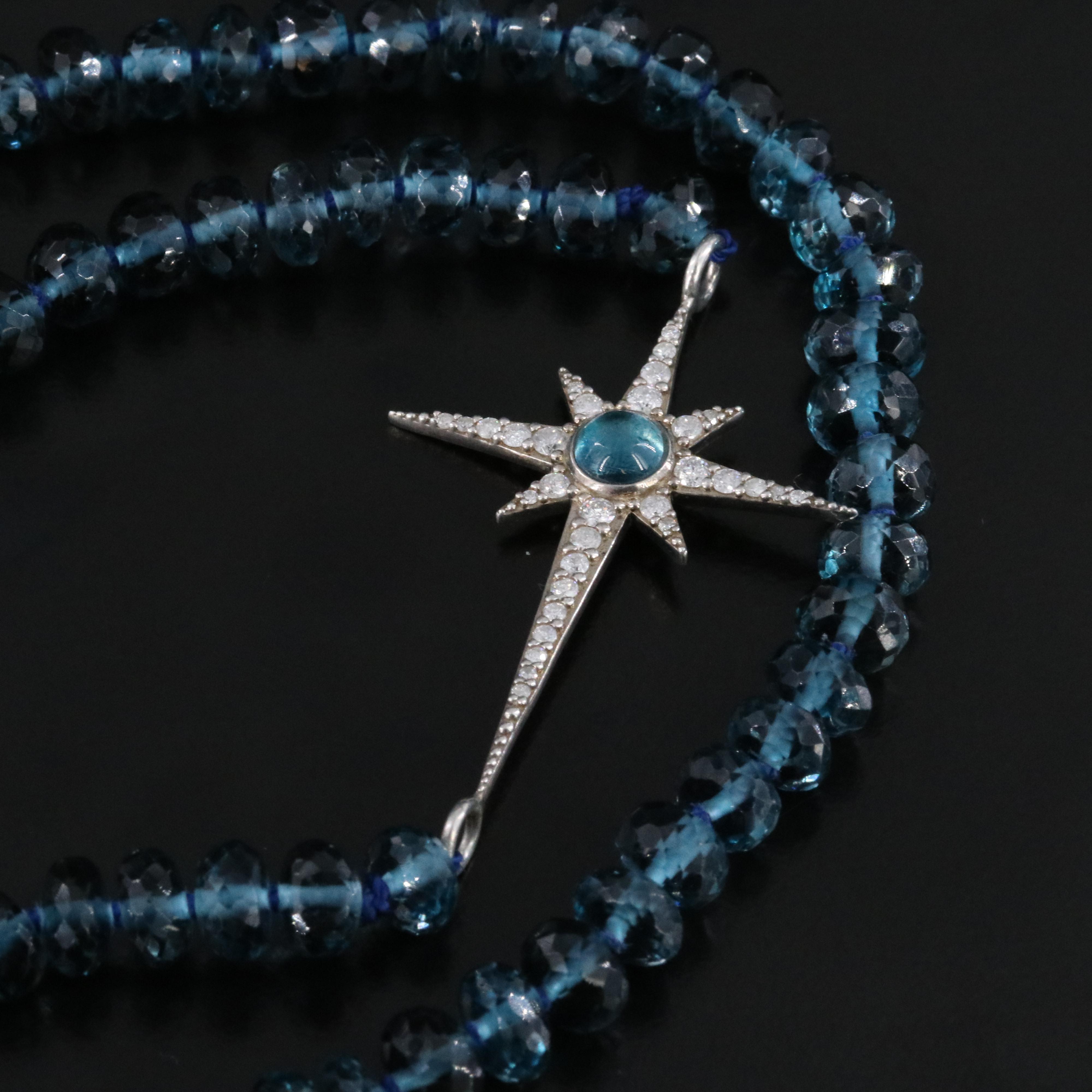 Sheryl Lowe Sterling London Blue Topaz and Diamond Star Necklace