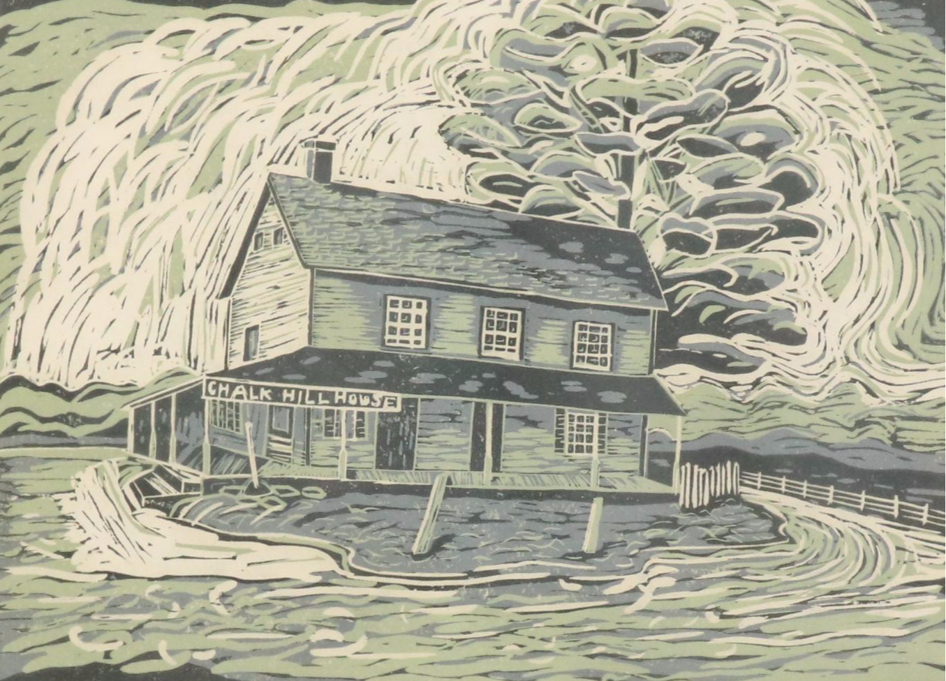 Elizabeth "Betty" Richards Modern Relief Print "Chalk Hill House"