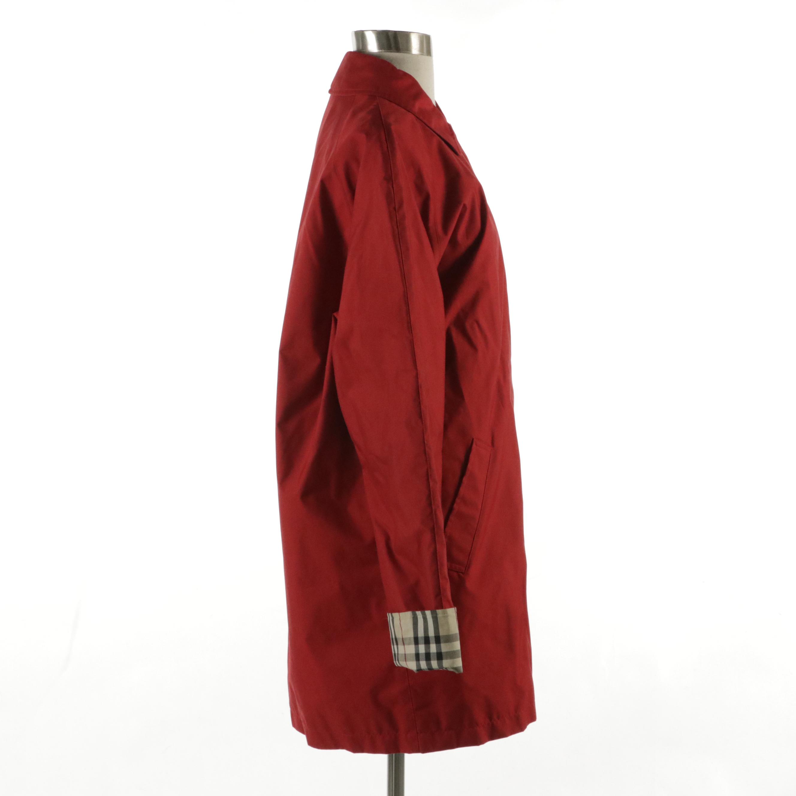 Burberry Red  Nylon Zip Jacket with House Check Lining and Cuffs