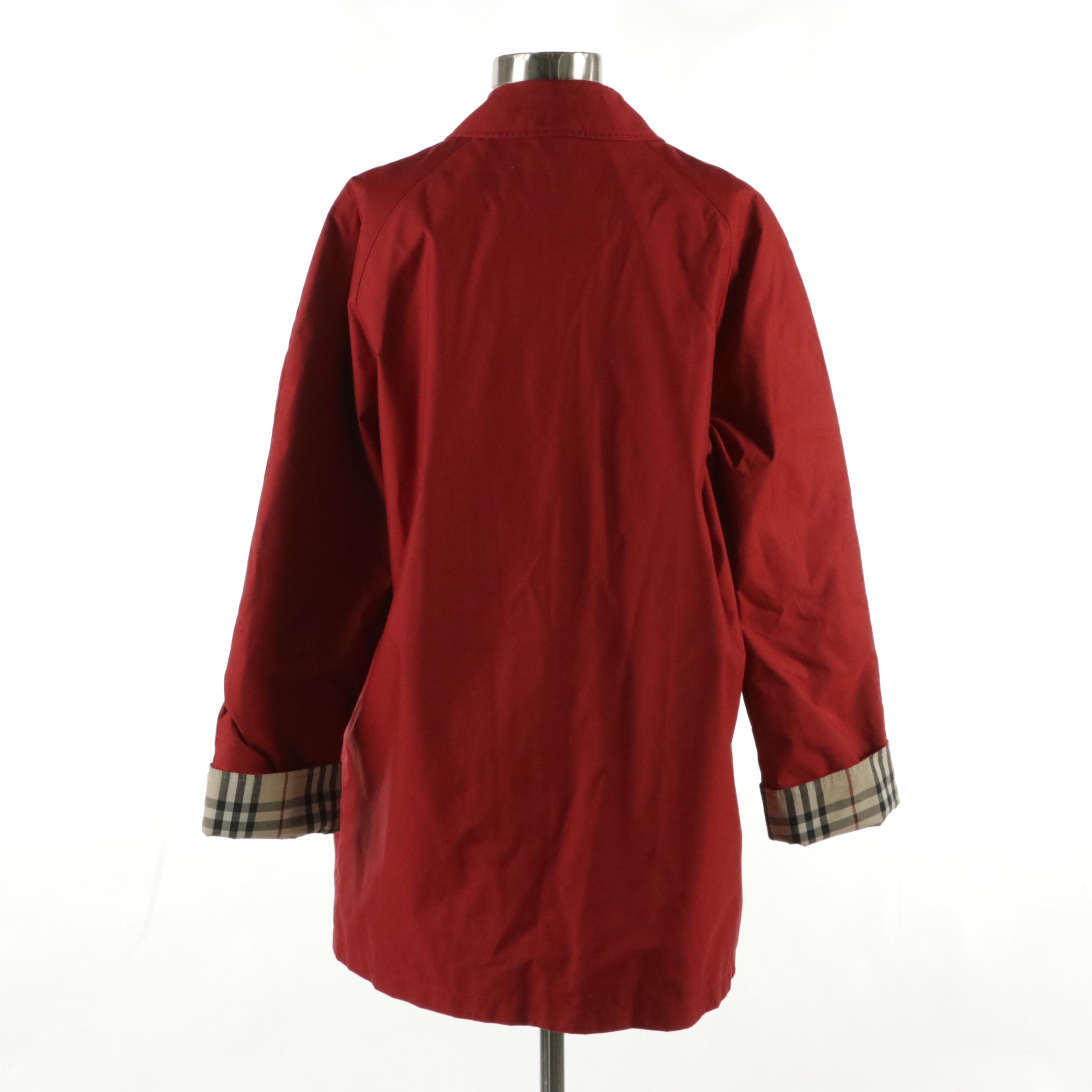 Burberry Red  Nylon Zip Jacket with House Check Lining and Cuffs