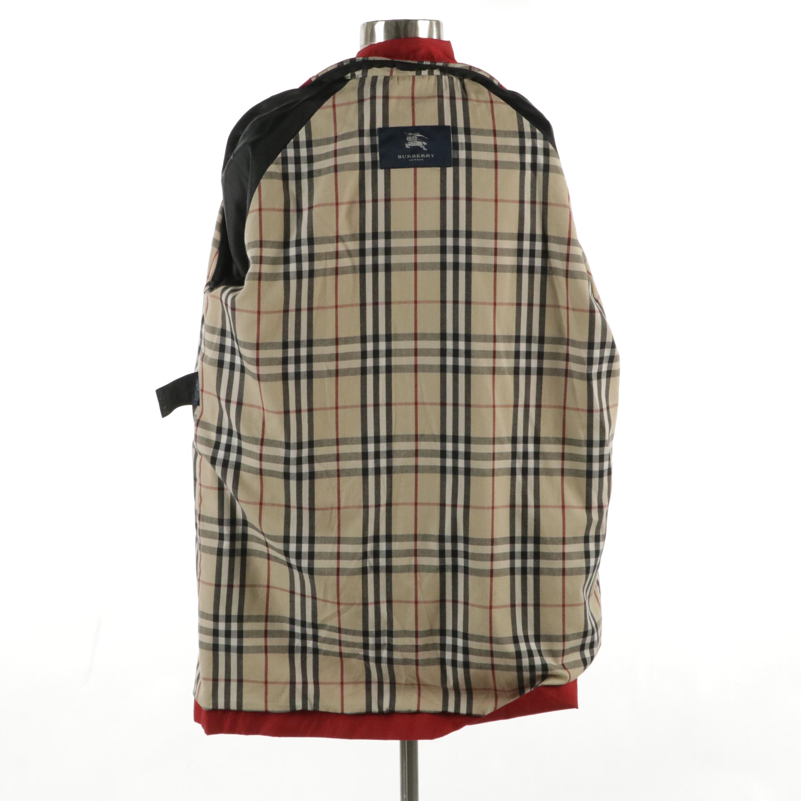 Burberry Red  Nylon Zip Jacket with House Check Lining and Cuffs