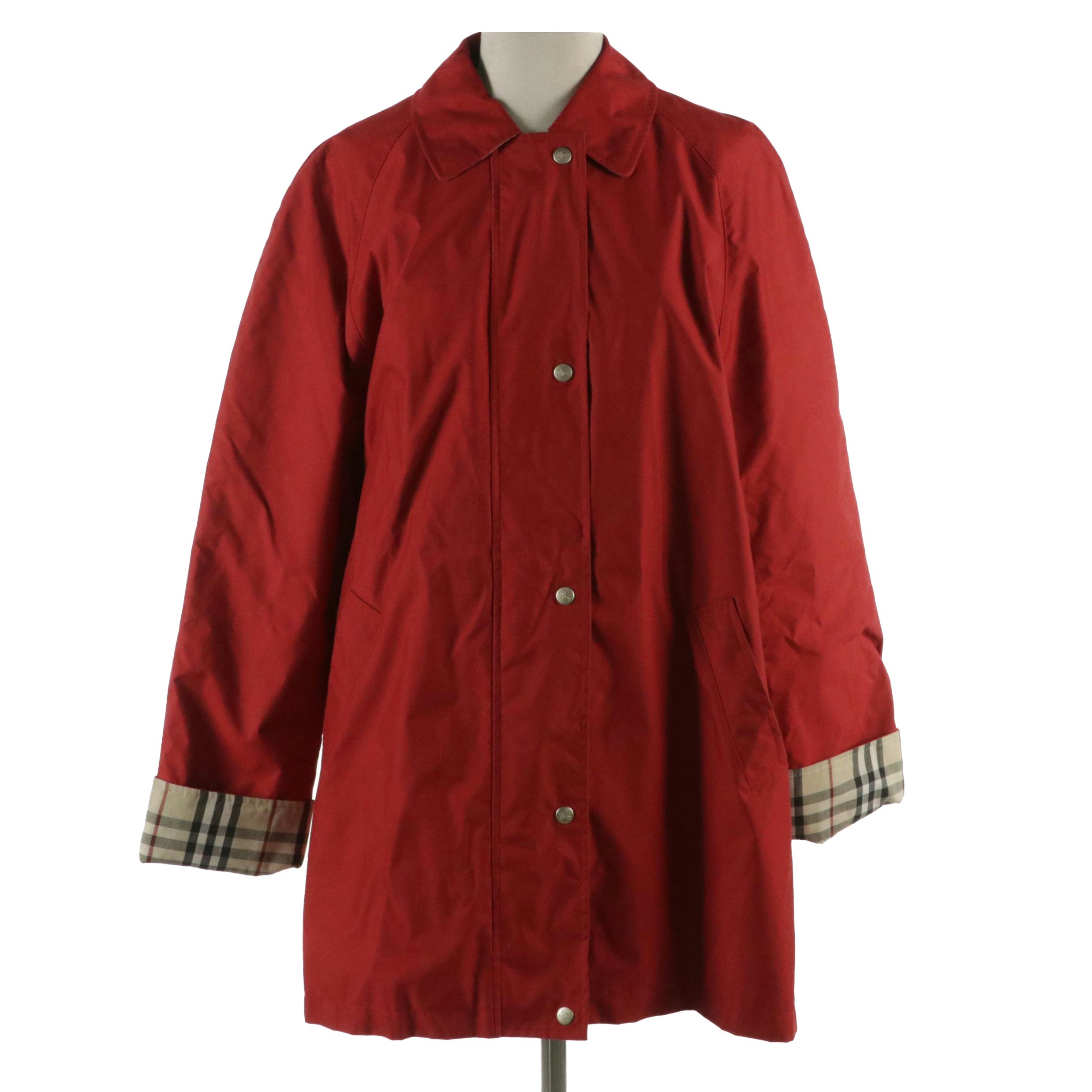 Burberry Red  Nylon Zip Jacket with House Check Lining and Cuffs
