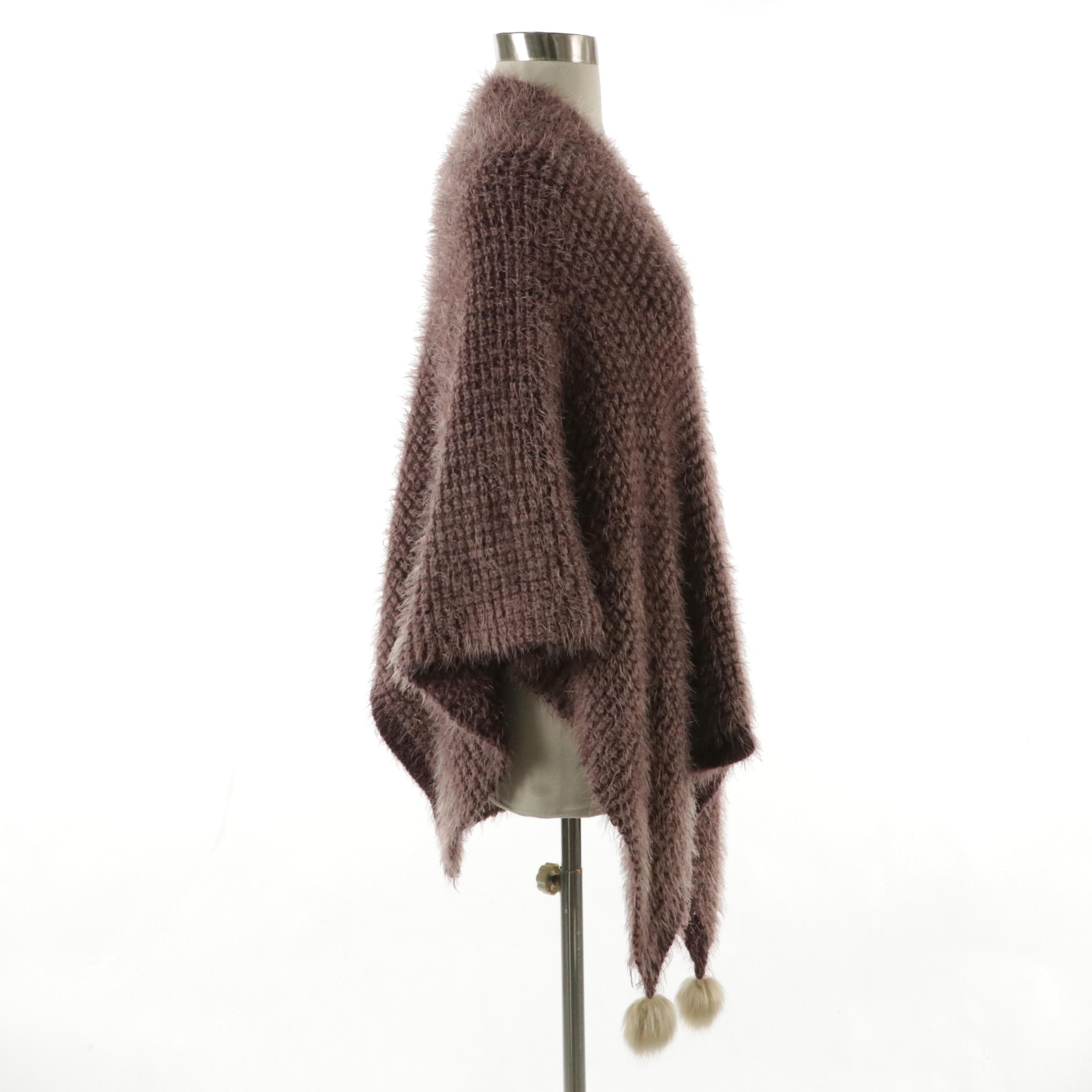 Purple Stretchy Knit Pom Pom Wrap