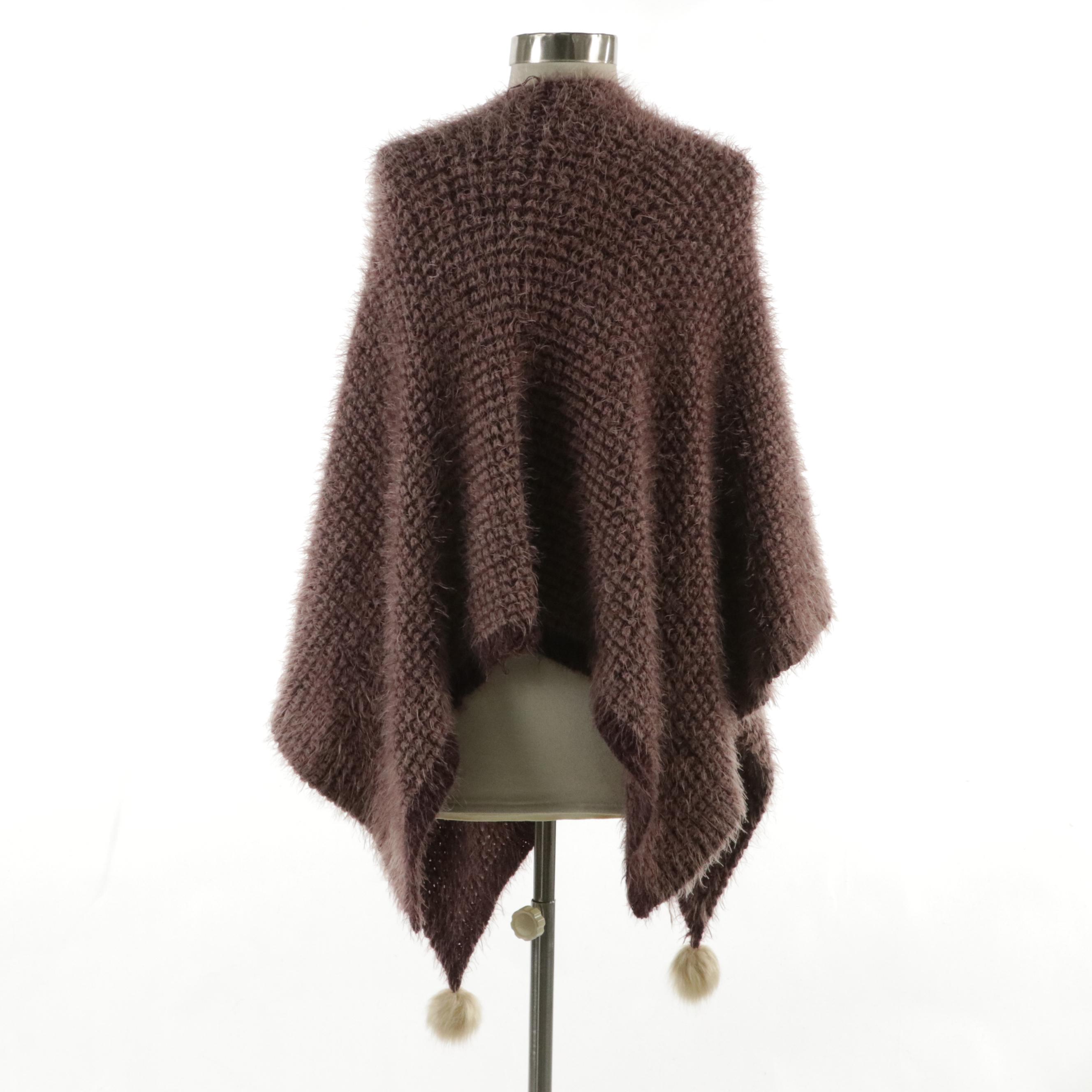 Purple Stretchy Knit Pom Pom Wrap