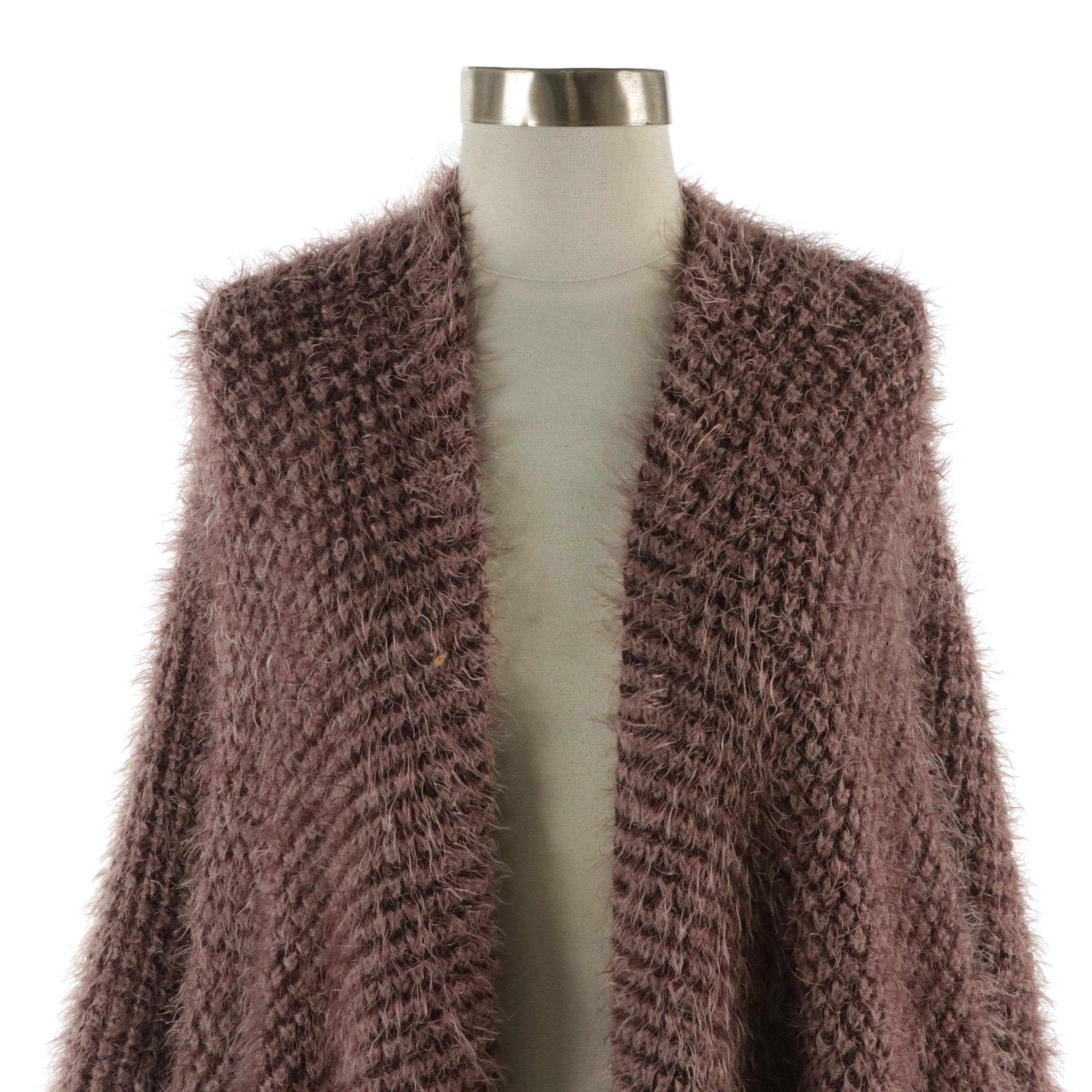 Purple Stretchy Knit Pom Pom Wrap