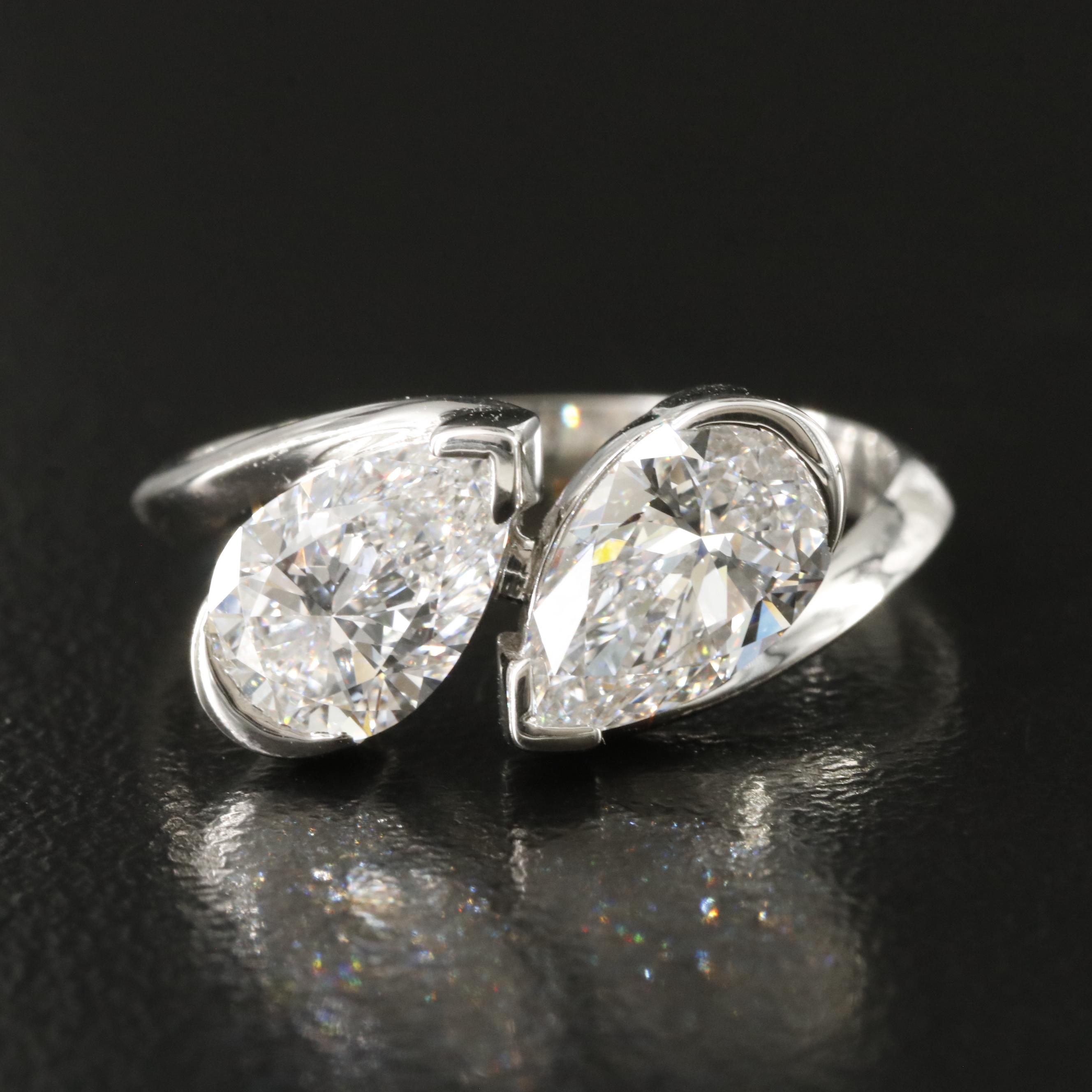 Platinum 2.01 CTW Lab Grown Diamond Toi et Moi Ring with IGI Reports