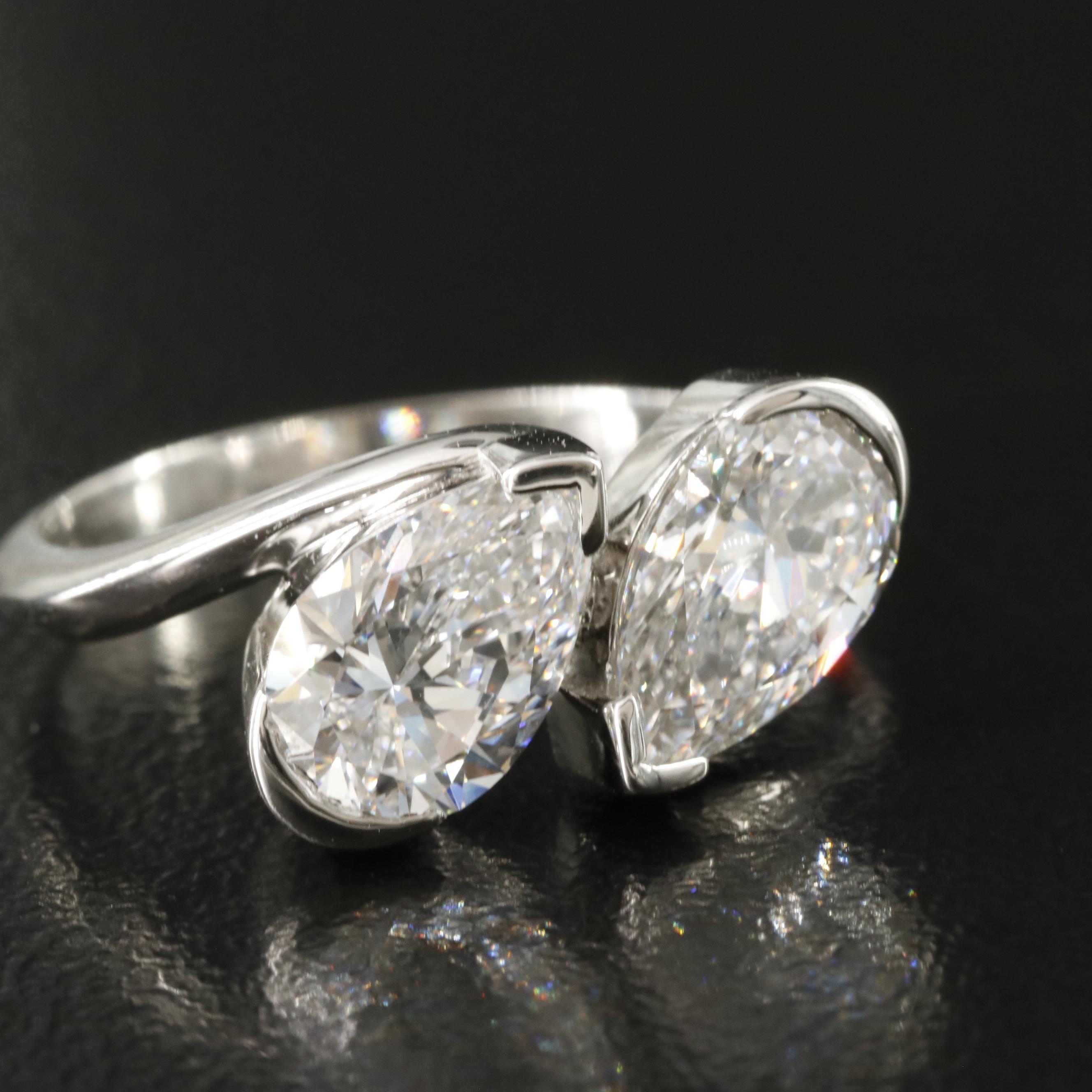 Platinum 2.01 CTW Lab Grown Diamond Toi et Moi Ring with IGI Reports