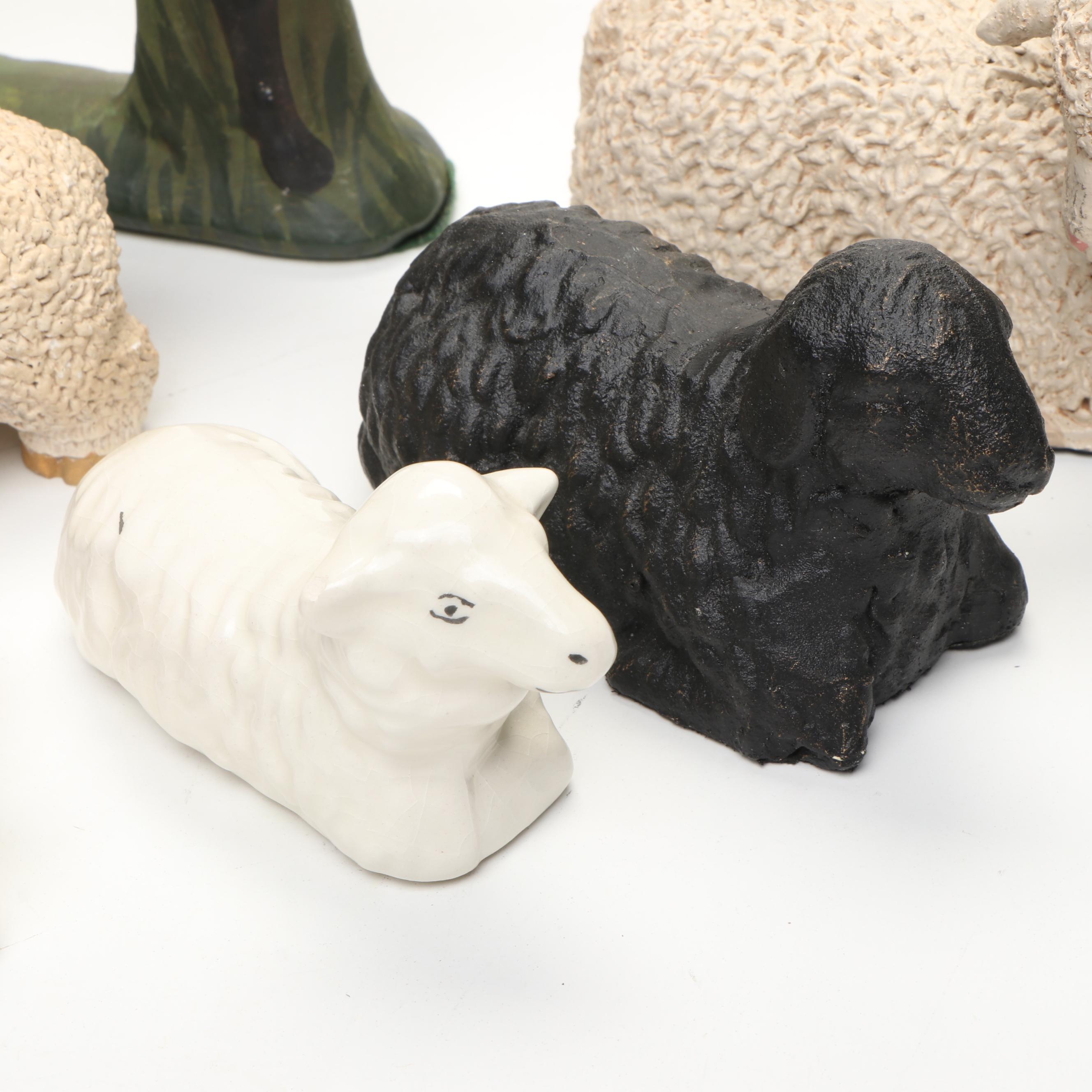 Collection of Ceramic, Cast Iron, and Other Sheep Figurines