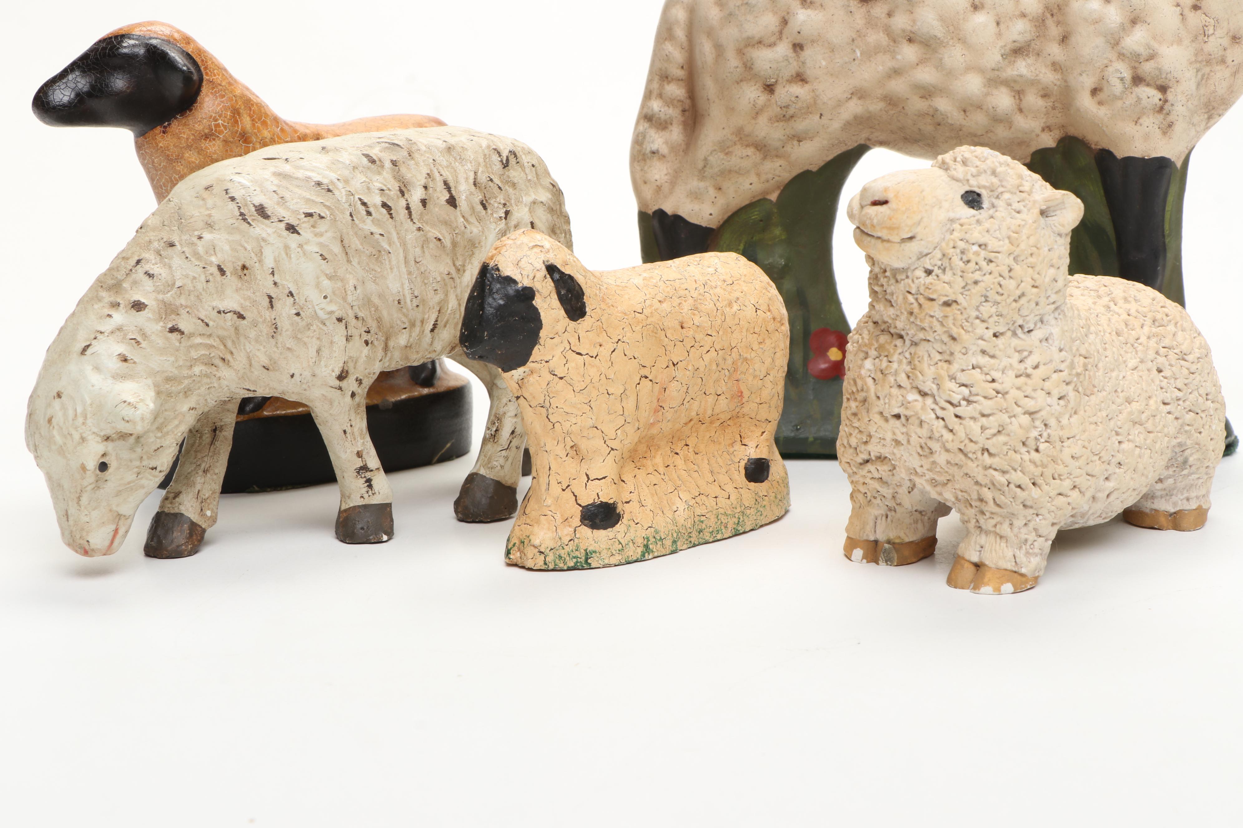 Collection of Ceramic, Cast Iron, and Other Sheep Figurines