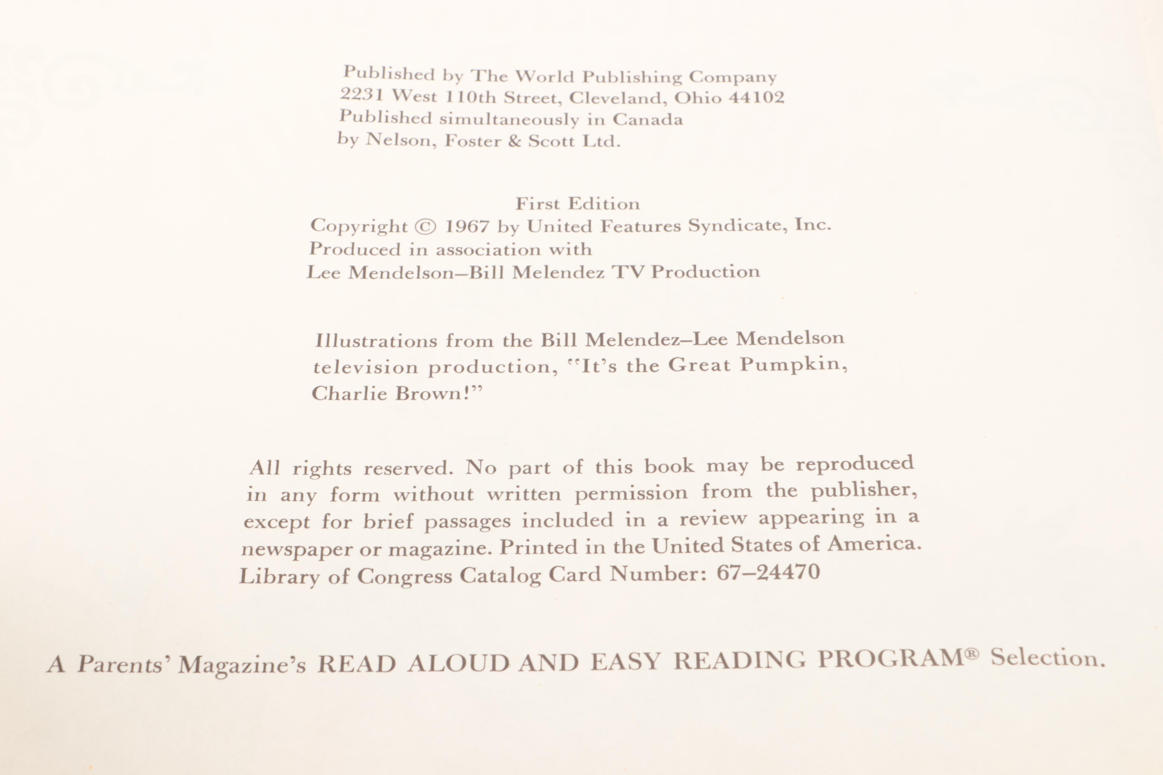 First Edition "It's The Great Pumpkin, Charlie Brown" by Charles M. Schulz, 1967