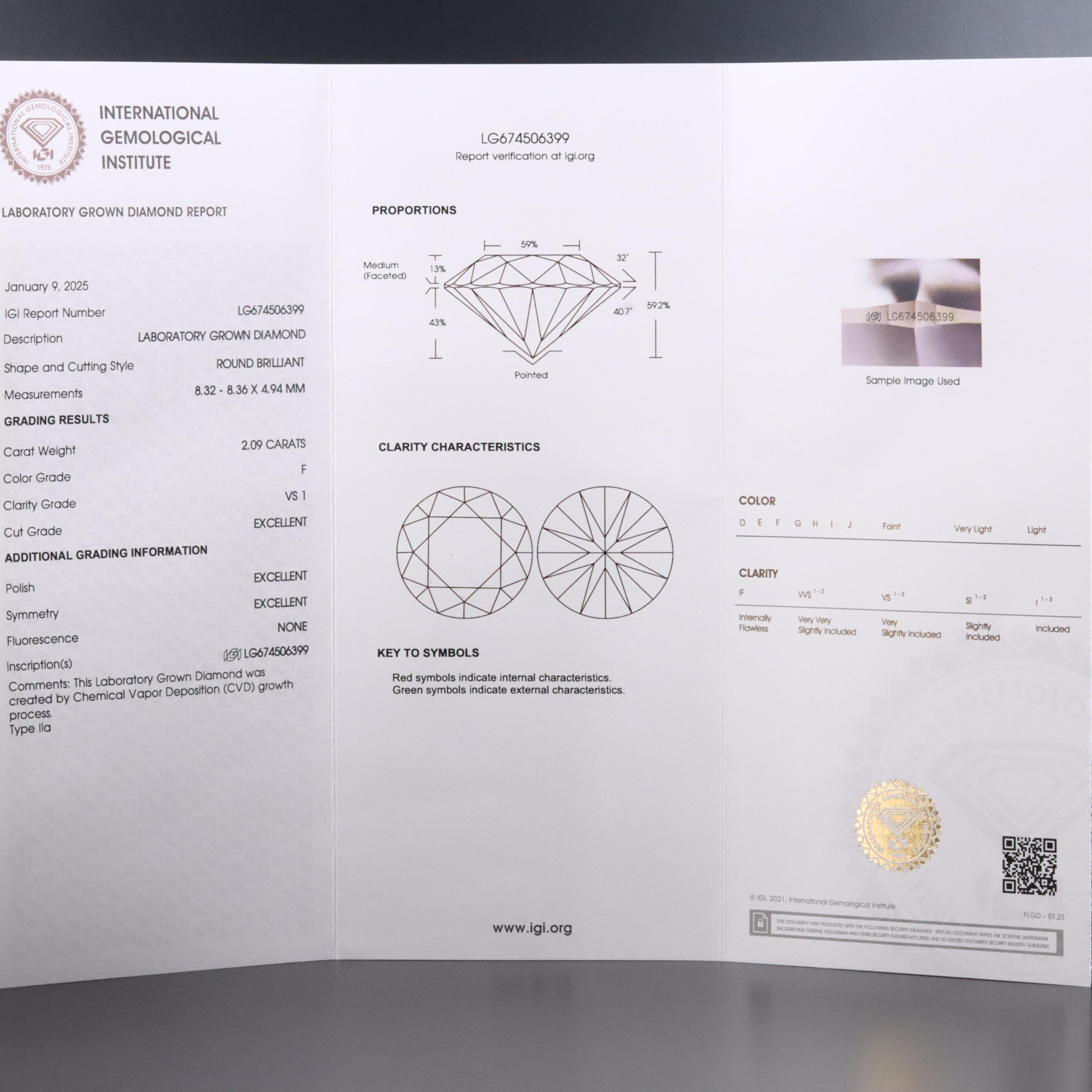 Platinum 2.39 CTW Lab Grown Diamond Ring with IGI Report