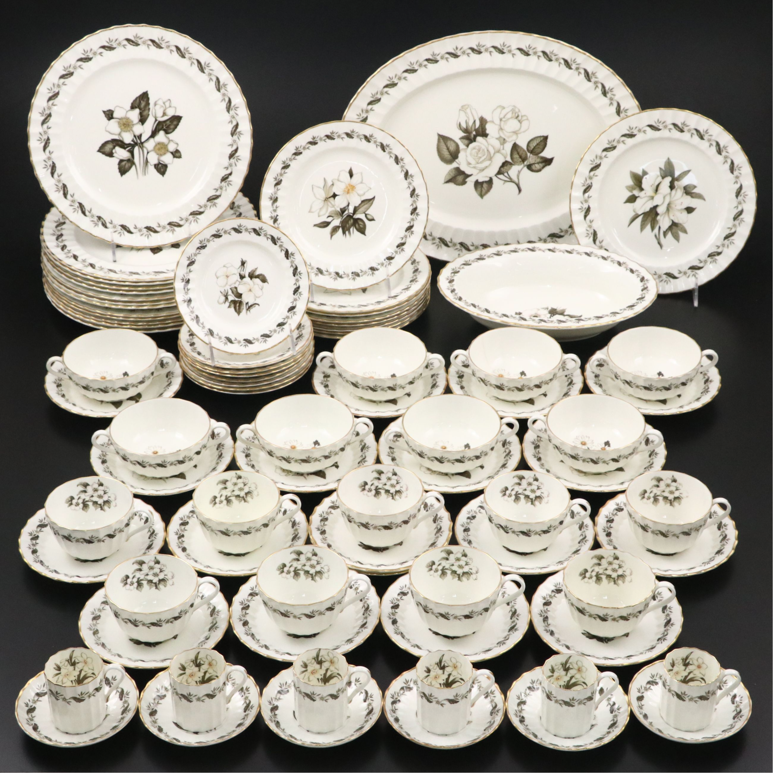 Royal Worcester "Engadine" Bone China Dinnerware and Serving Pieces, 1947 - 1961
