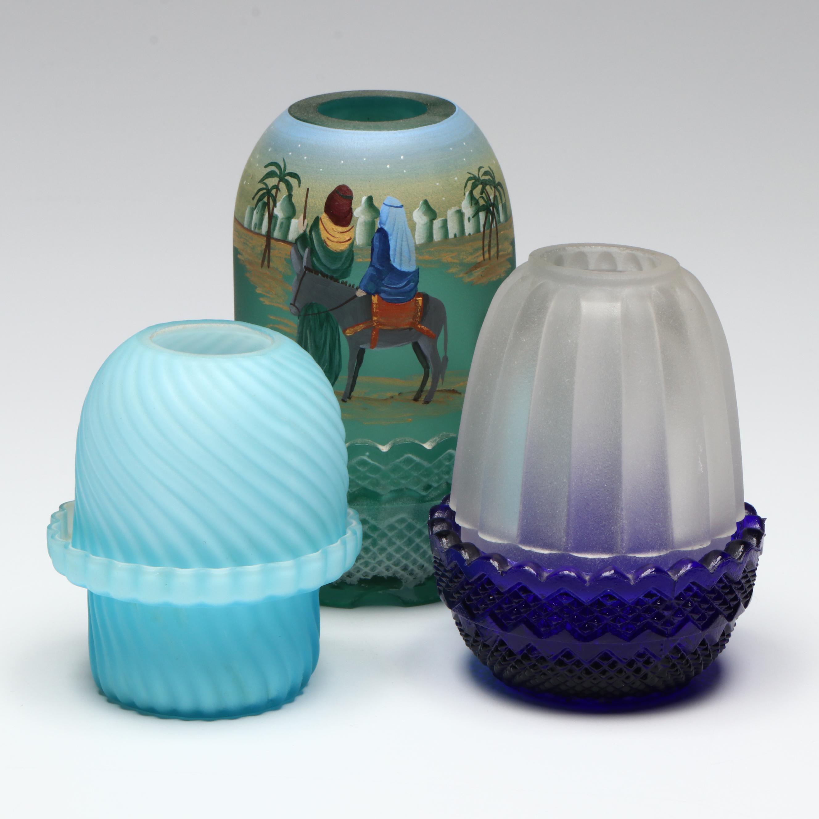 Fenton Hand-Painted Nativity, Samuel Clarke and Other Glass Fairy Lamp