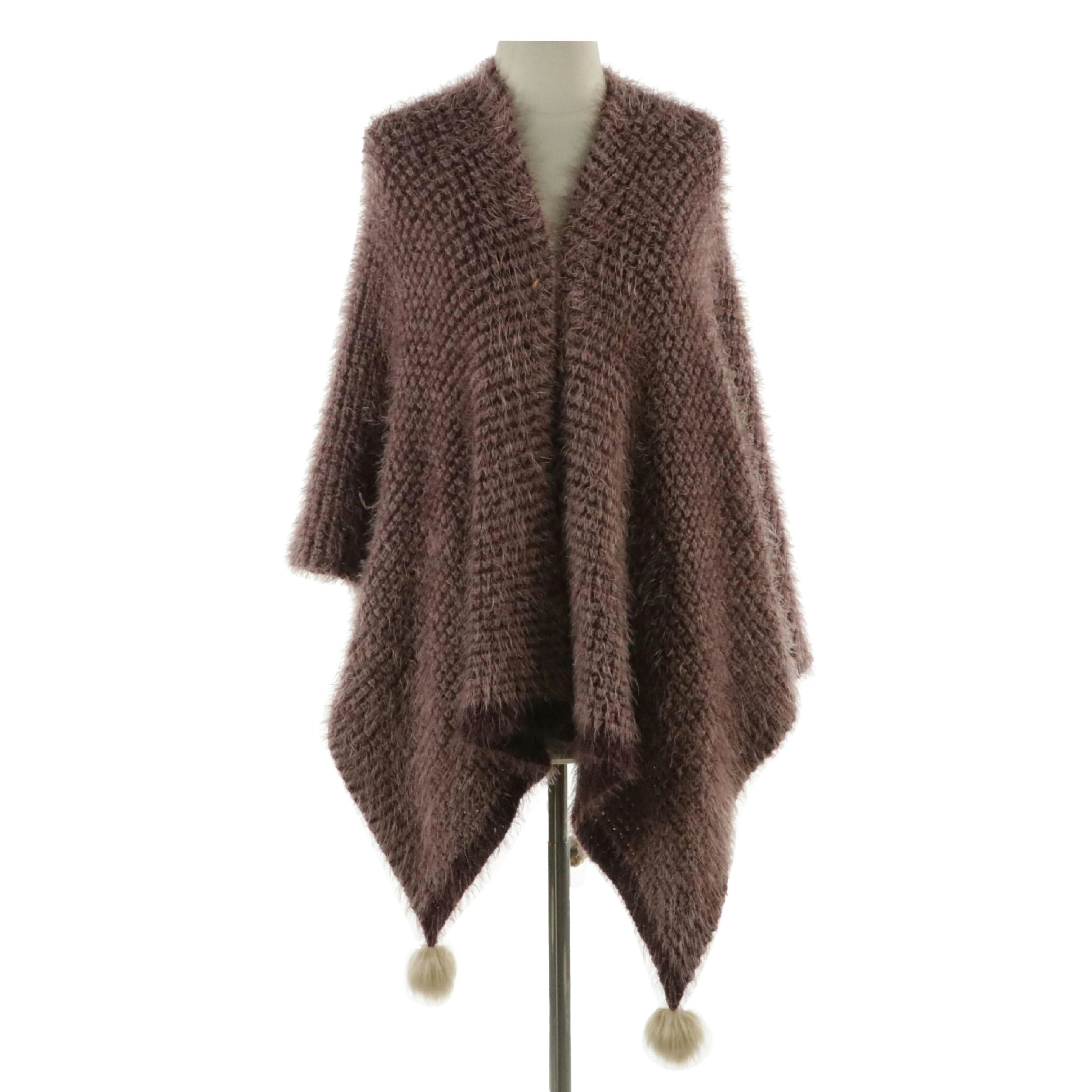 Purple Stretchy Knit Pom Pom Wrap