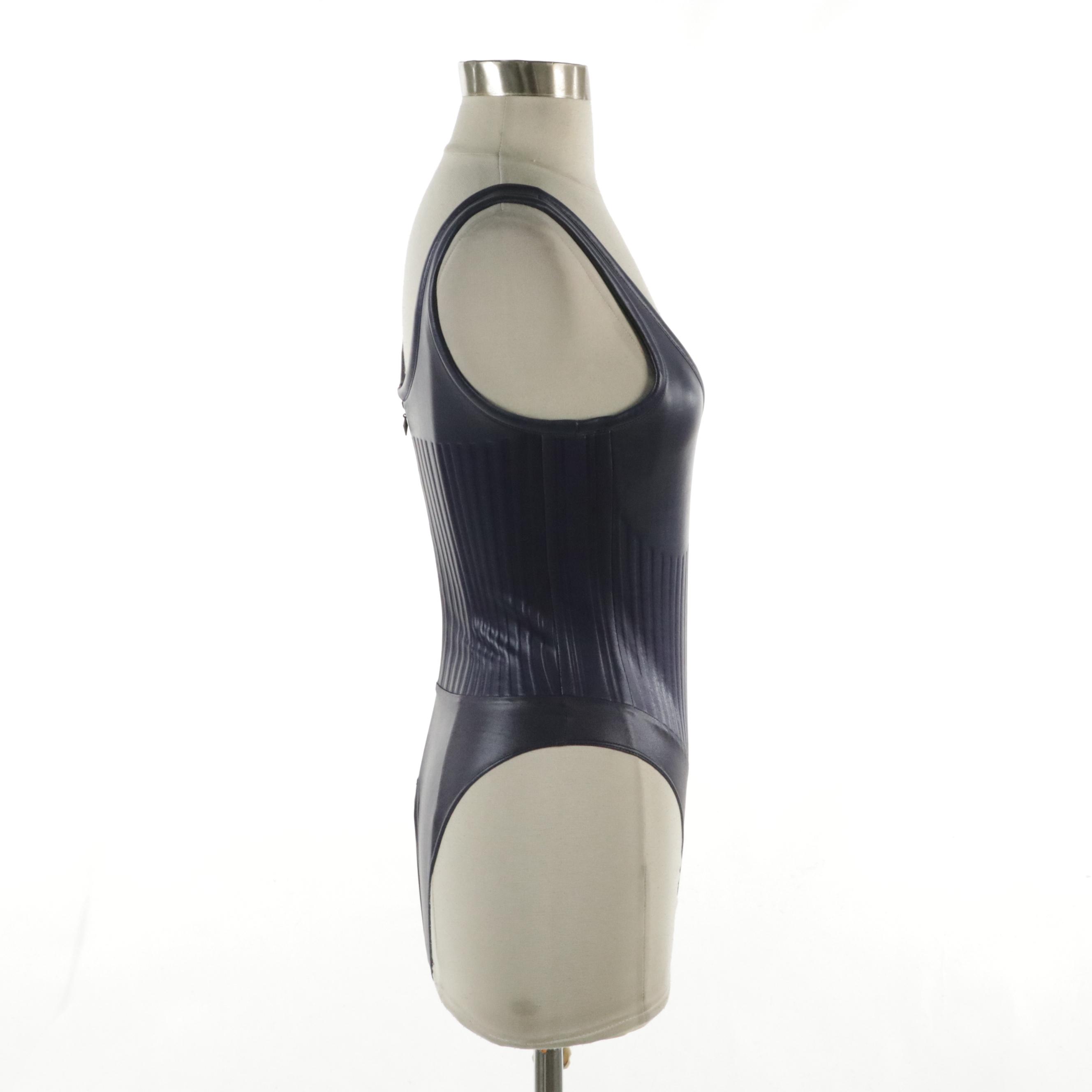 Mugler Purple Debossed Neoprene Bodysuit and Cropped Pants Two-Piece Set