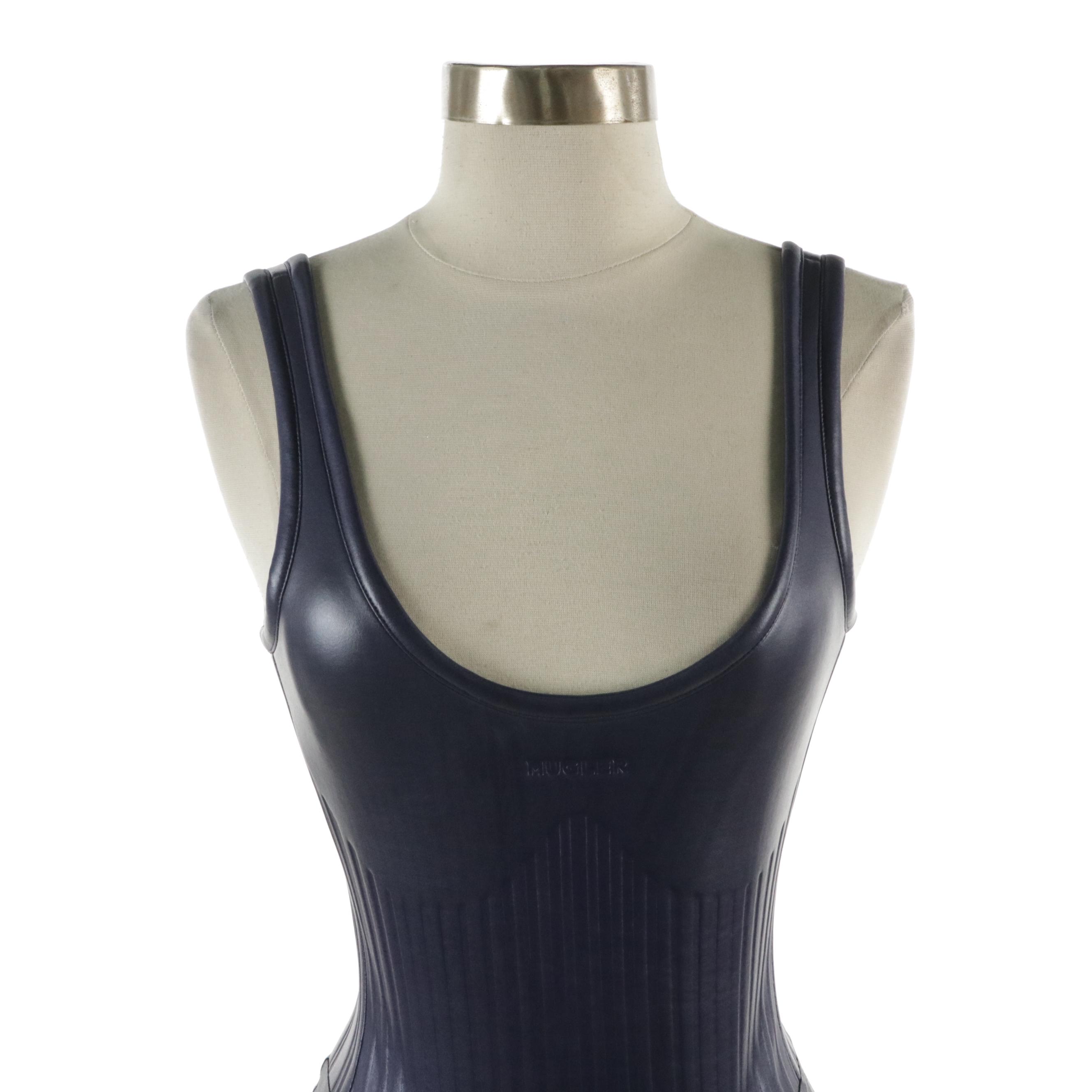 Mugler Purple Debossed Neoprene Bodysuit and Cropped Pants Two-Piece Set