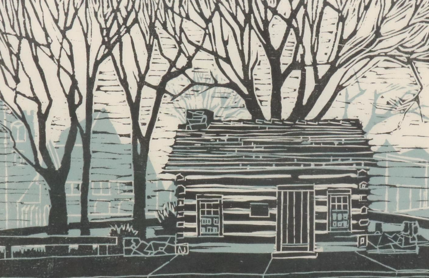 Modernist Rural Woodcut "Old West School House, Uniontown Pennsylvania"