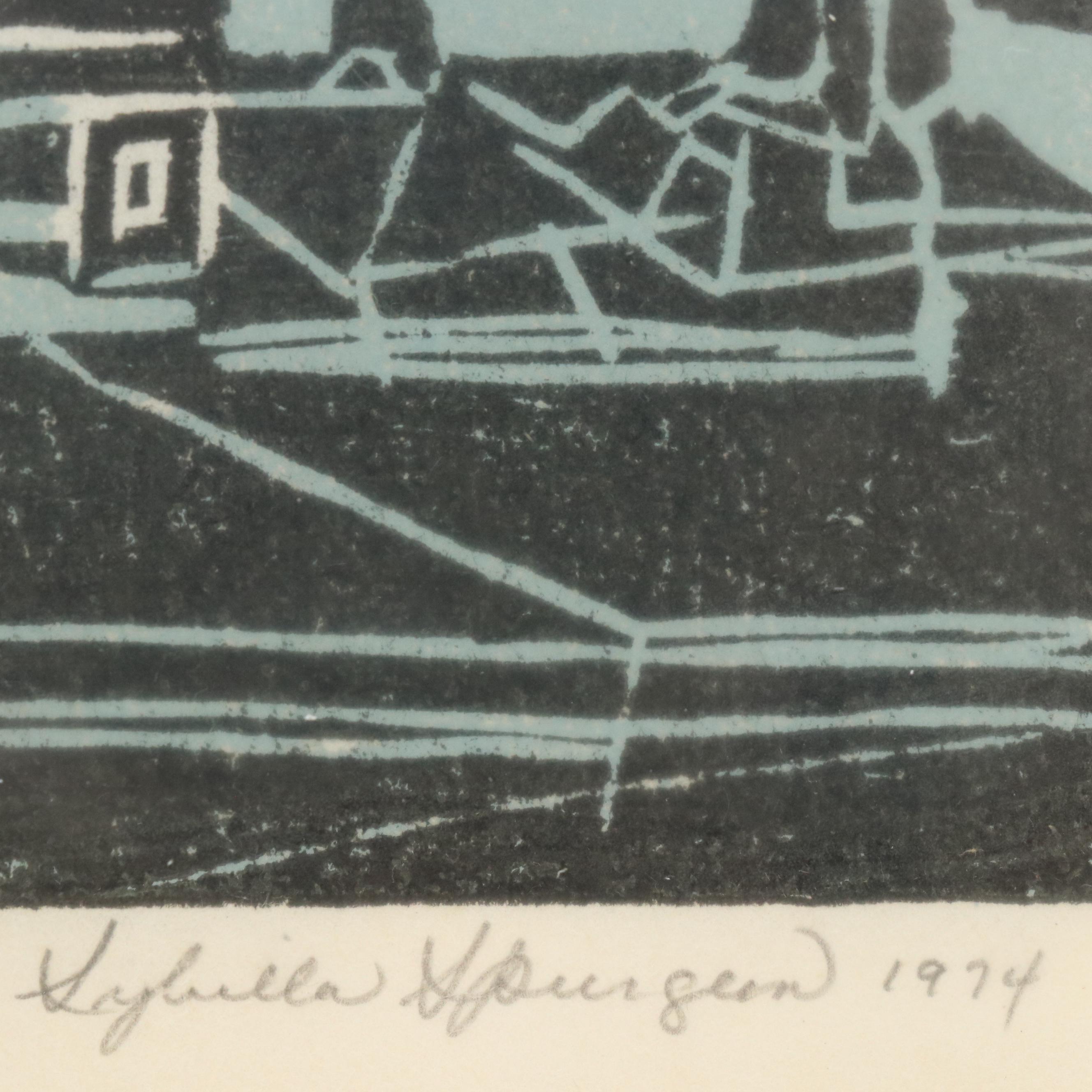 Modernist Rural Woodcut "Old West School House, Uniontown Pennsylvania"