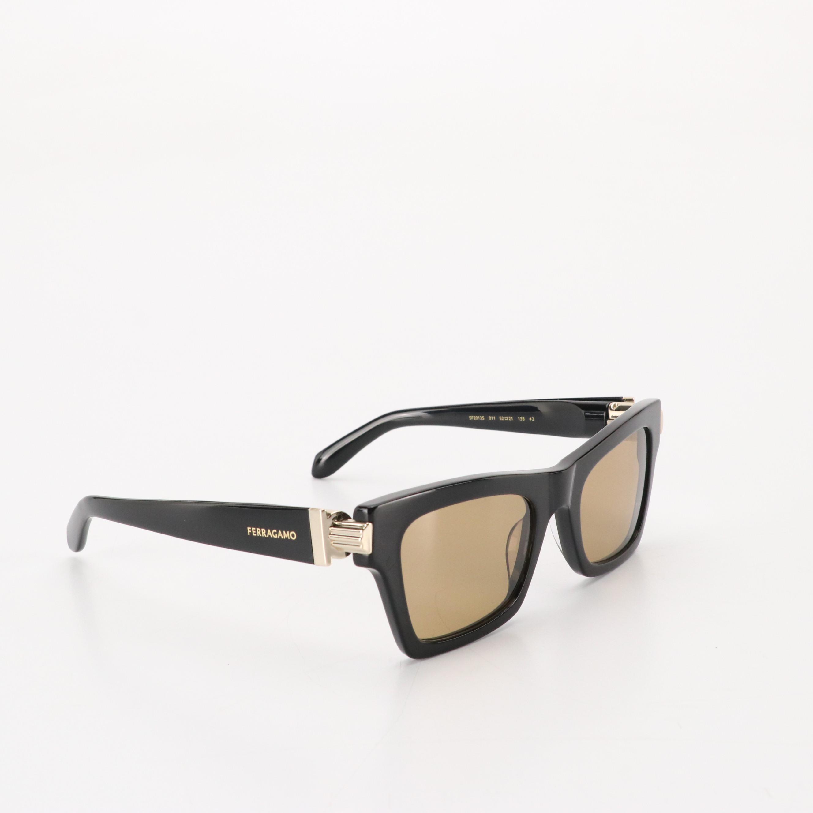 Salvatore Ferragamo SF2013S Black Square Cat Eye Sunglasses With Case and Box