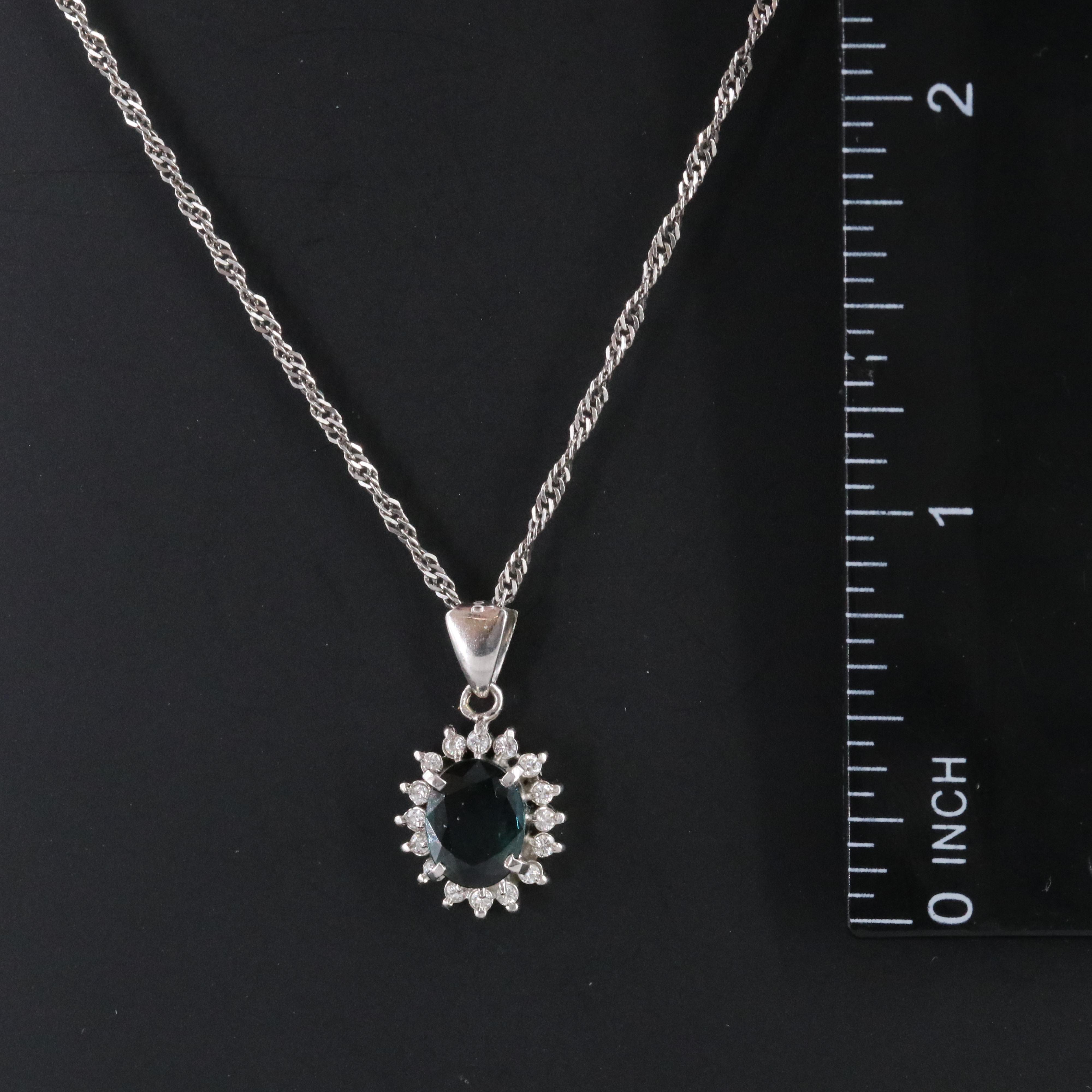 Platinum 1.05 CT Sapphire and Diamond Pendant Necklace