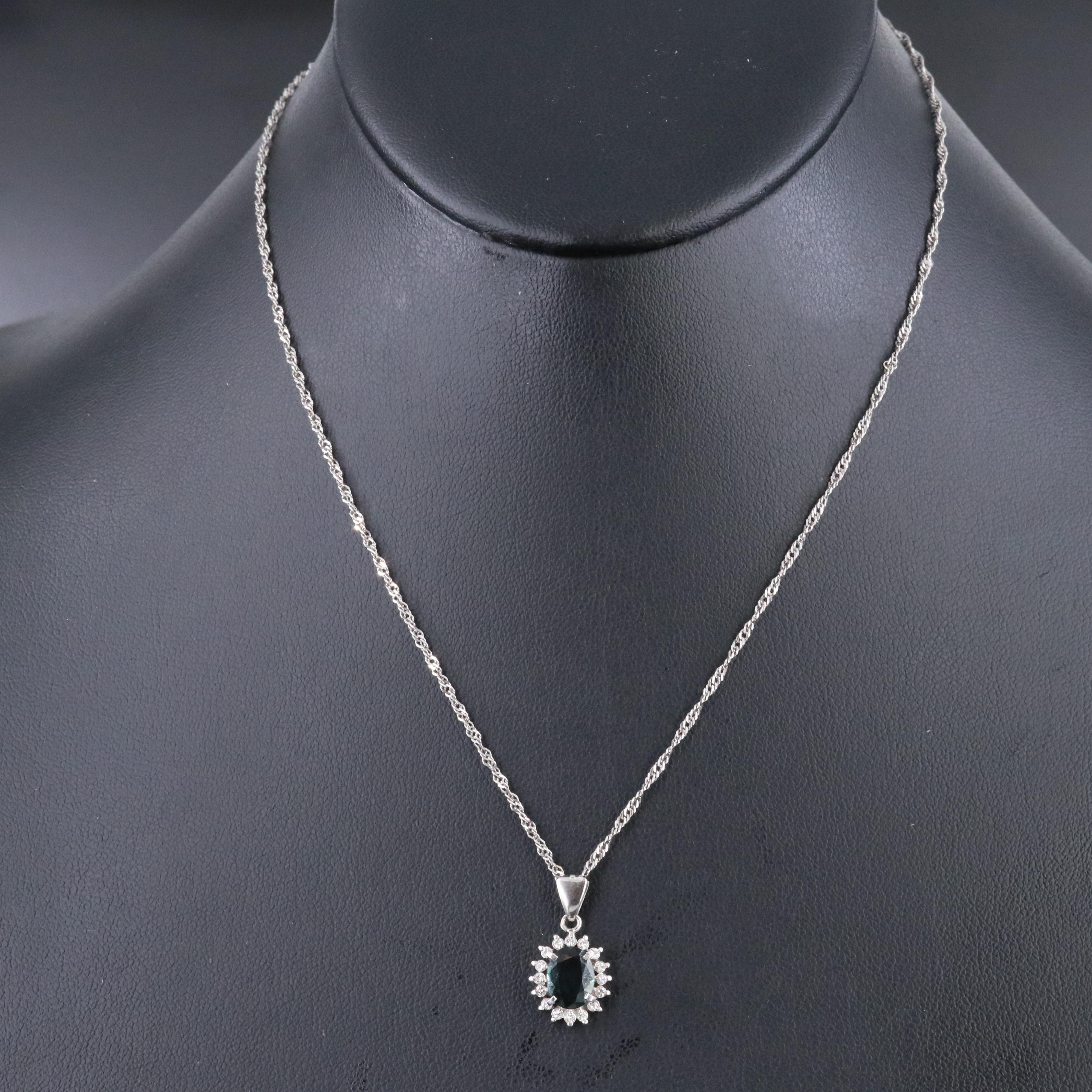 Platinum 1.05 CT Sapphire and Diamond Pendant Necklace