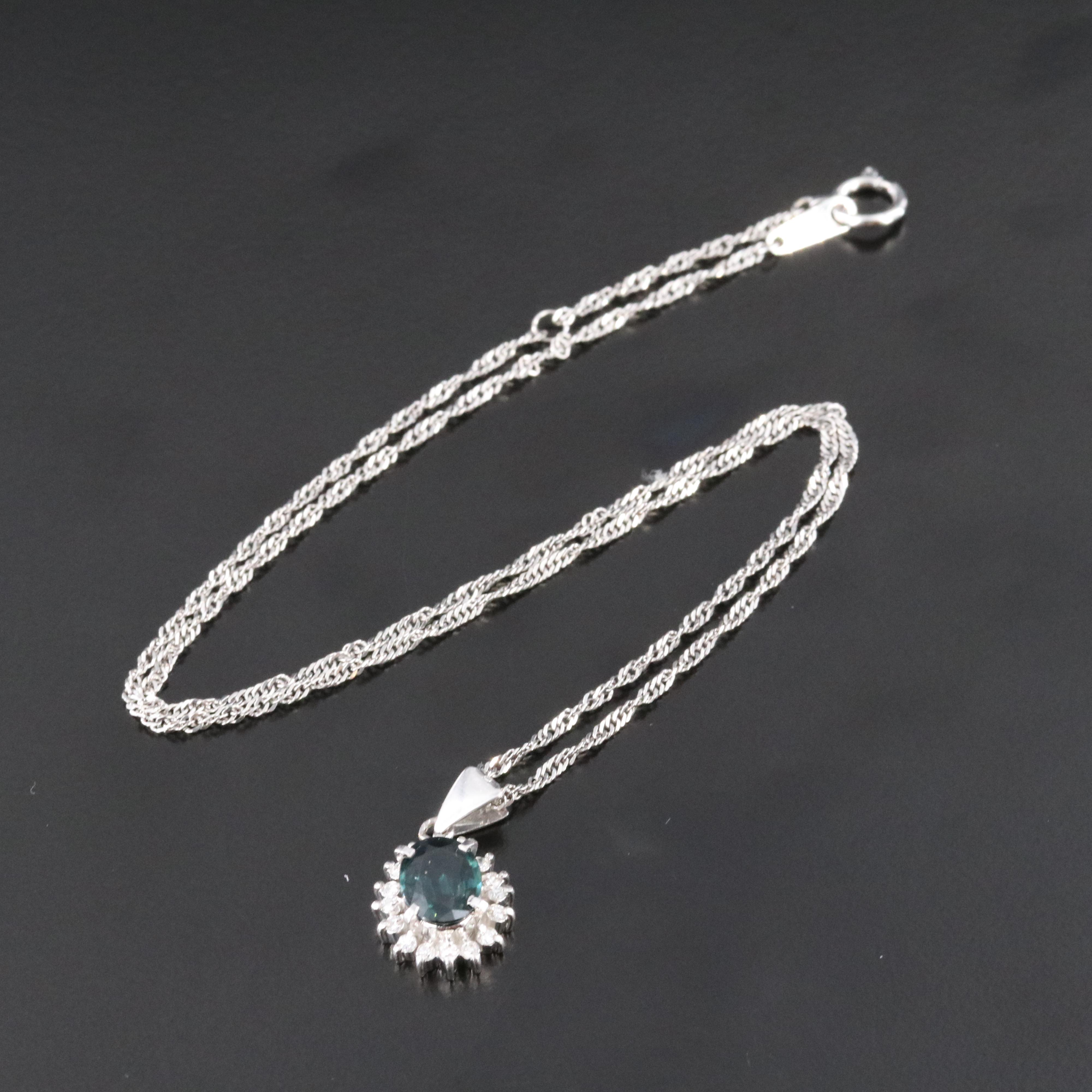 Platinum 1.05 CT Sapphire and Diamond Pendant Necklace