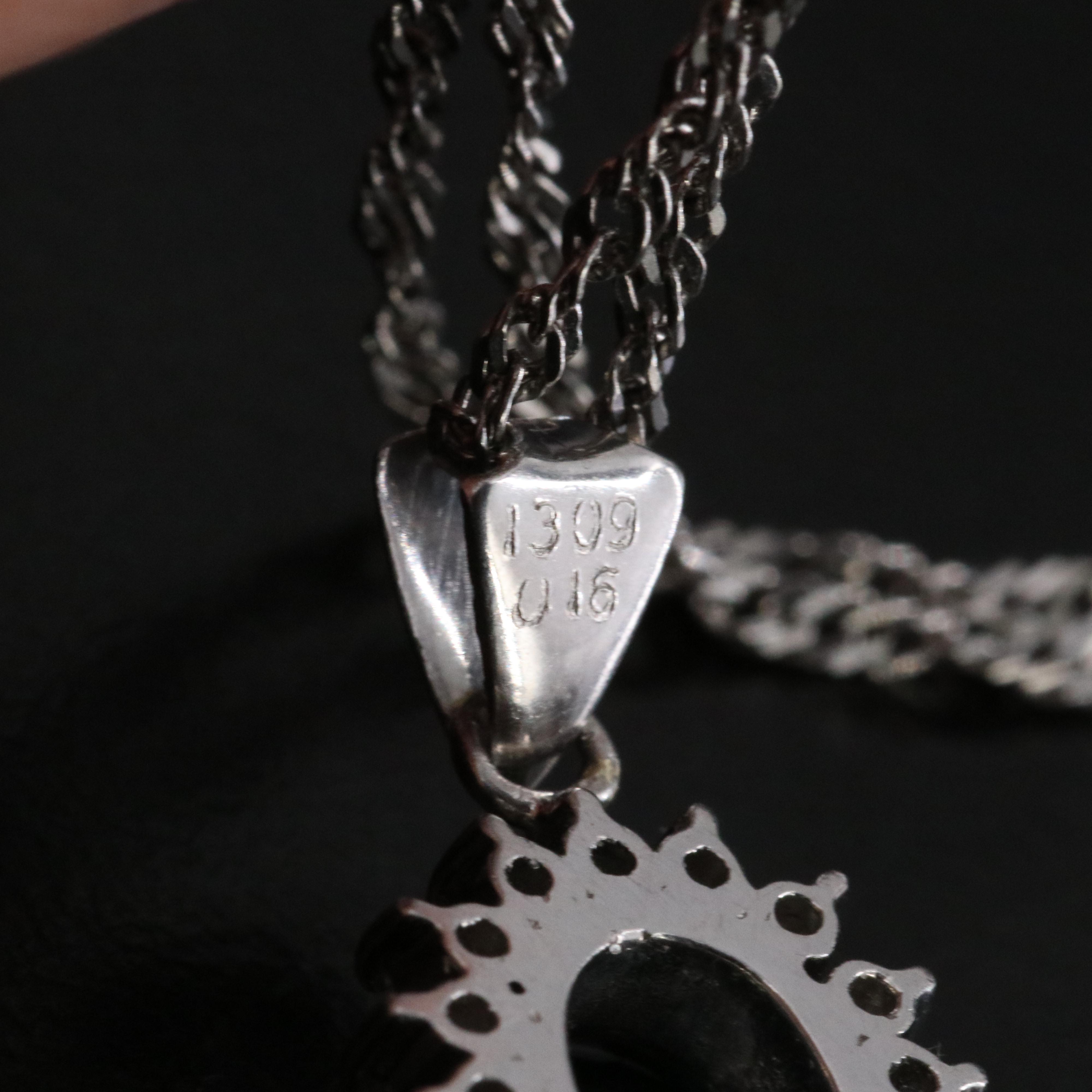 Platinum 1.05 CT Sapphire and Diamond Pendant Necklace