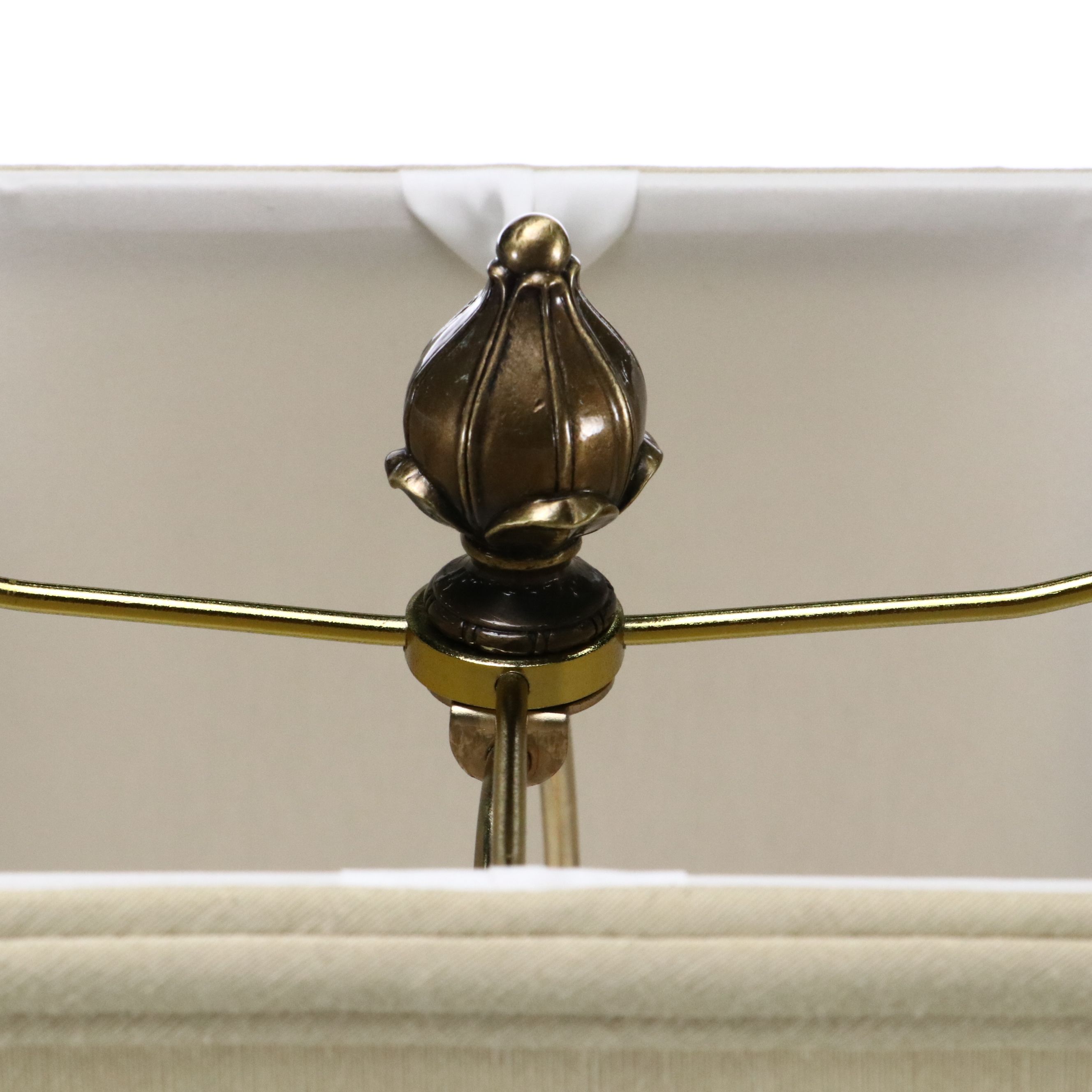 Pair of Stiffel Brass Table Lamps with Silk Square Bell Shades, Vintage