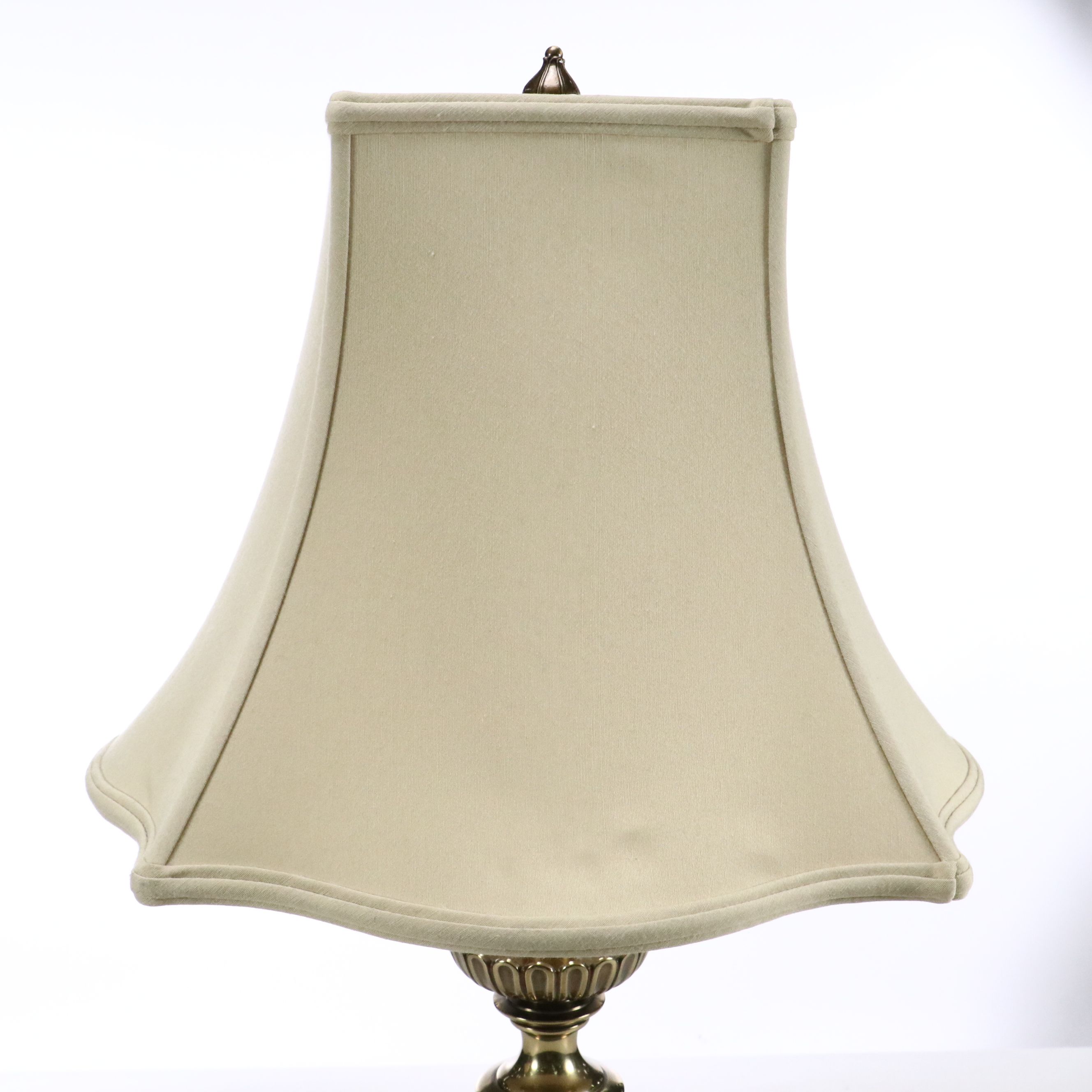 Pair of Stiffel Brass Table Lamps with Silk Square Bell Shades, Vintage