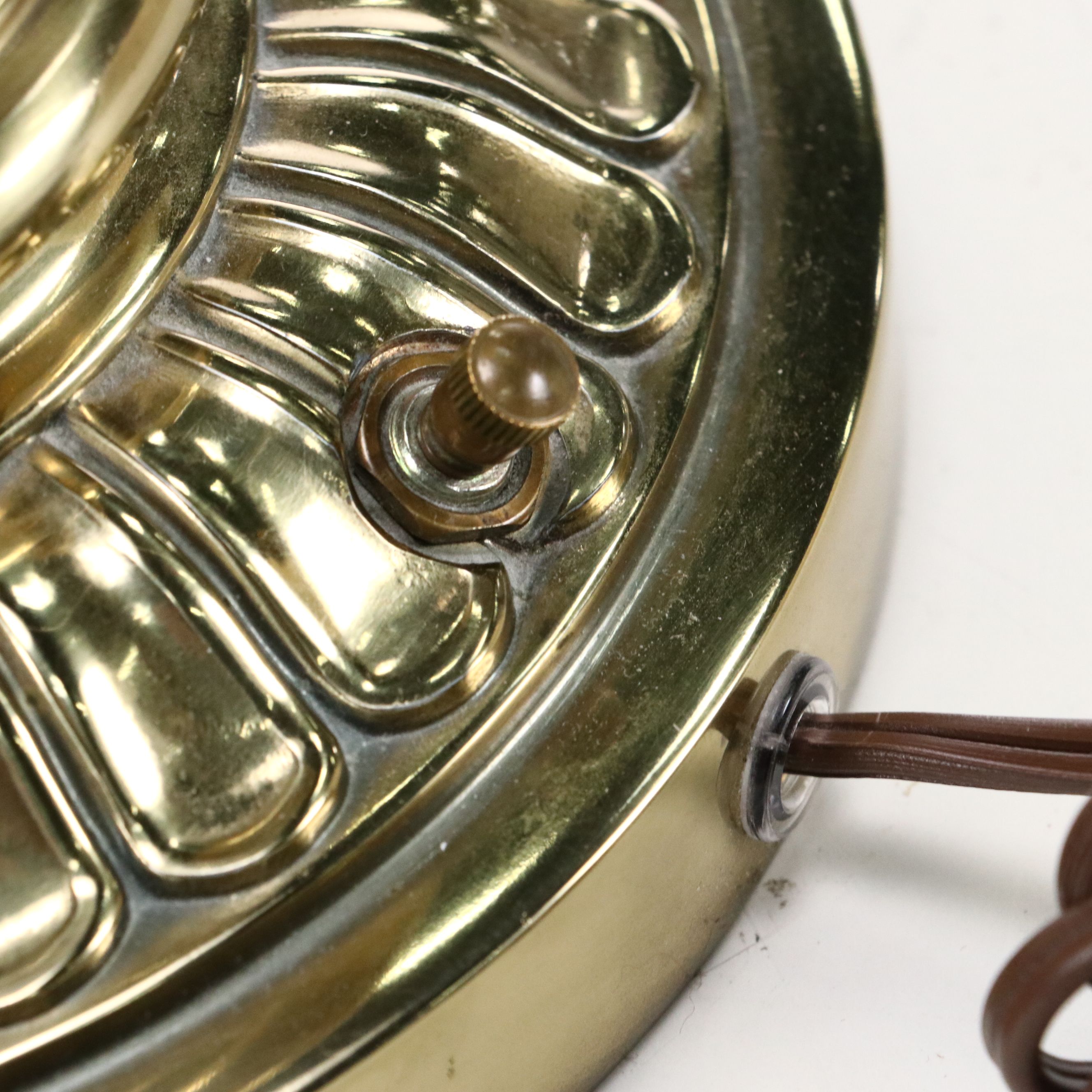 Pair of Stiffel Brass Table Lamps with Silk Square Bell Shades, Vintage