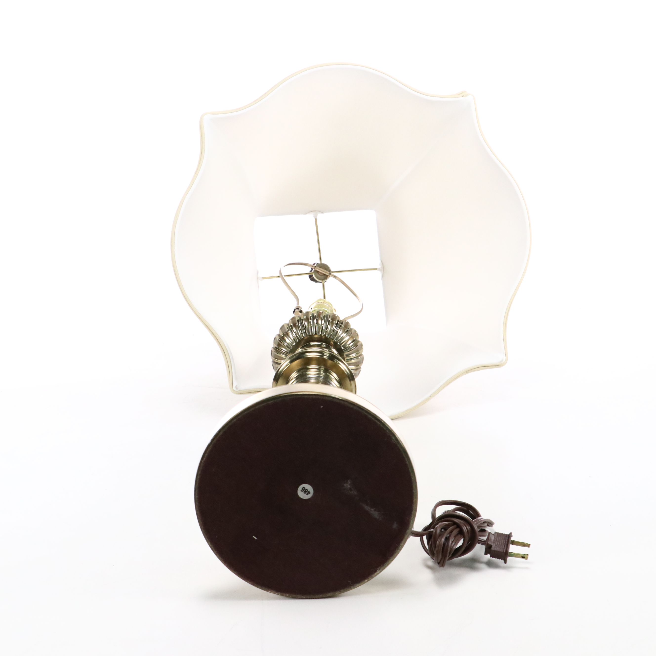 Pair of Stiffel Brass Table Lamps with Silk Square Bell Shades, Vintage