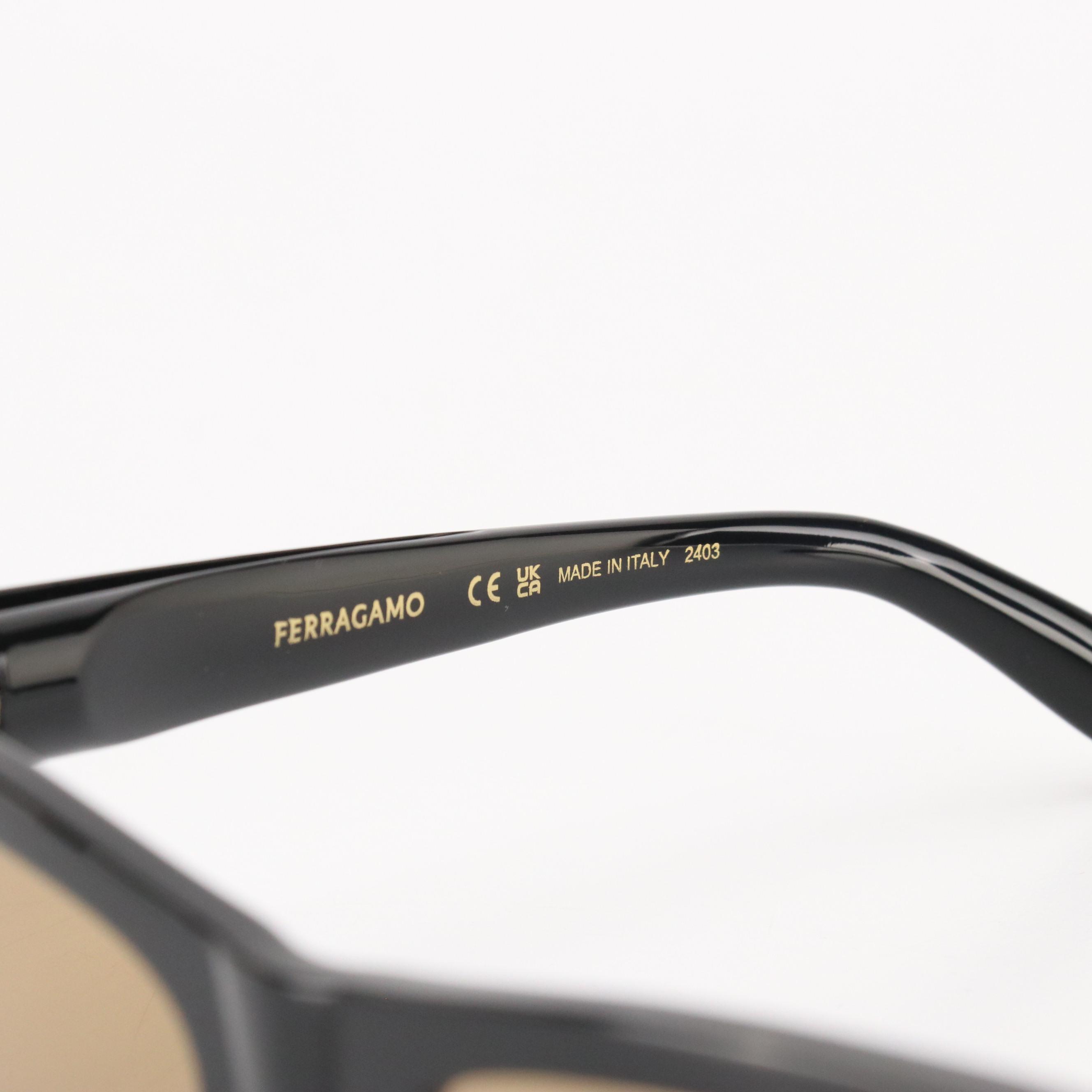 Salvatore Ferragamo SF2013S Black Square Cat Eye Sunglasses With Case and Box