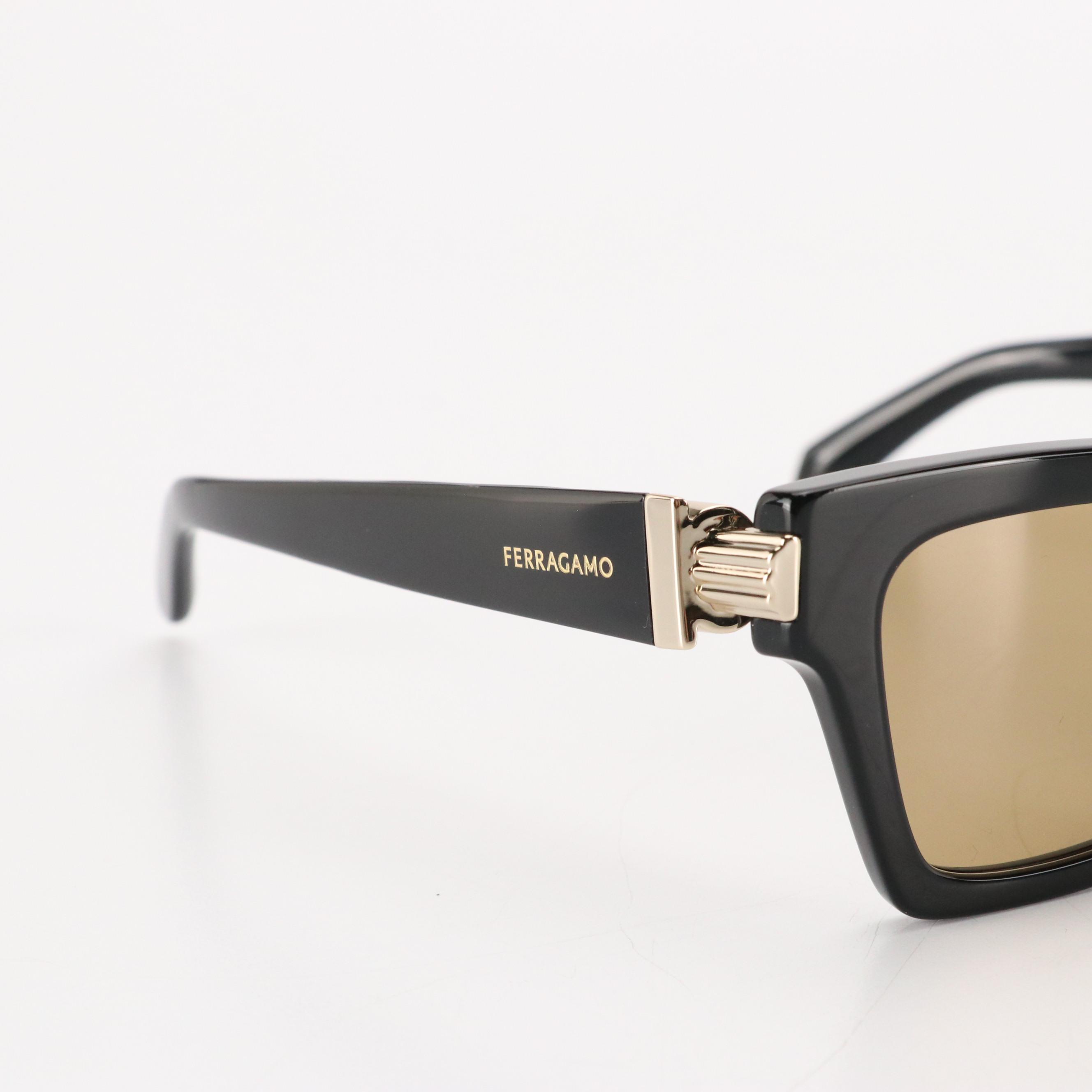 Salvatore Ferragamo SF2013S Black Square Cat Eye Sunglasses With Case and Box