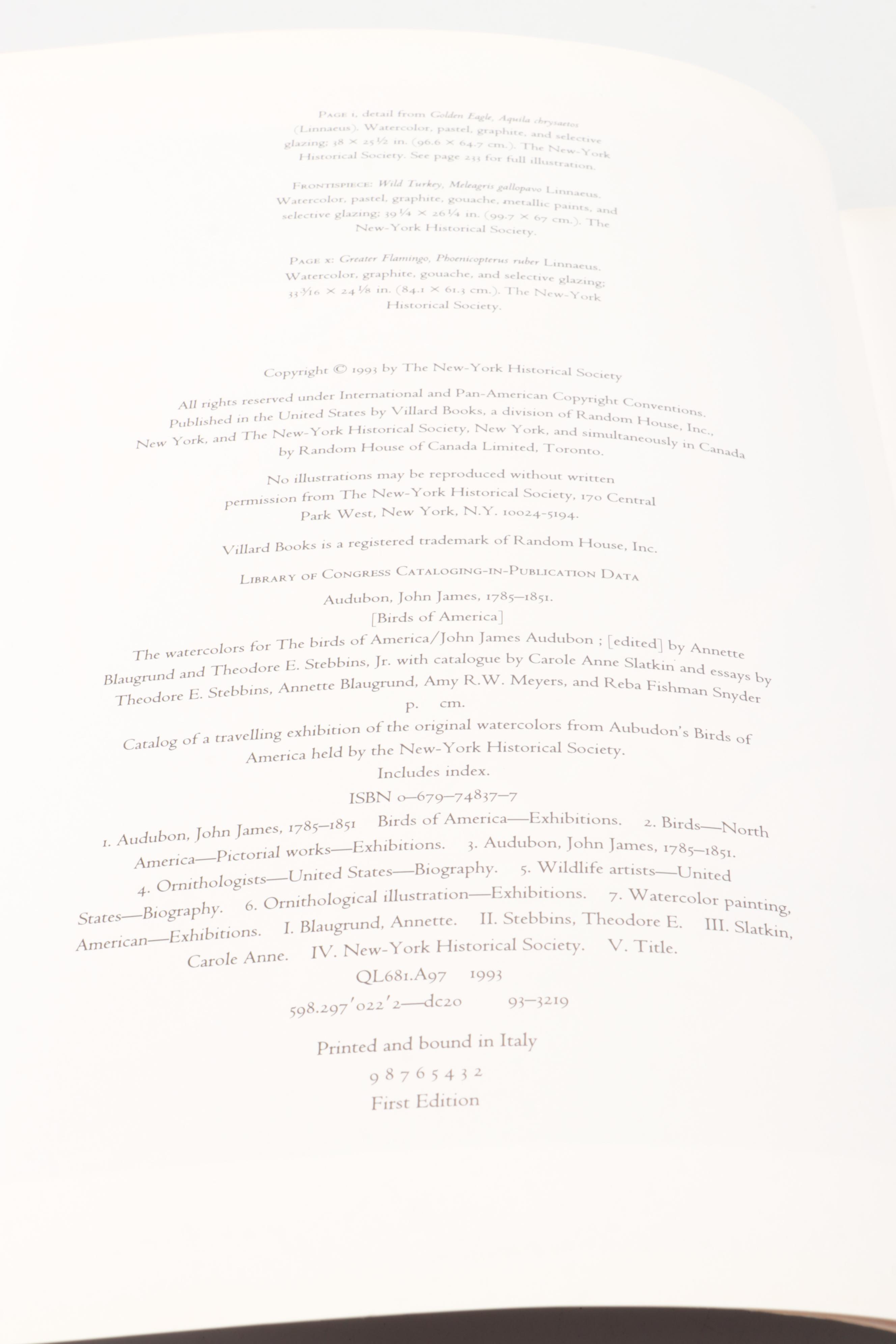 First Printing "John James Audubon: The Watercolors for The Birds of America"