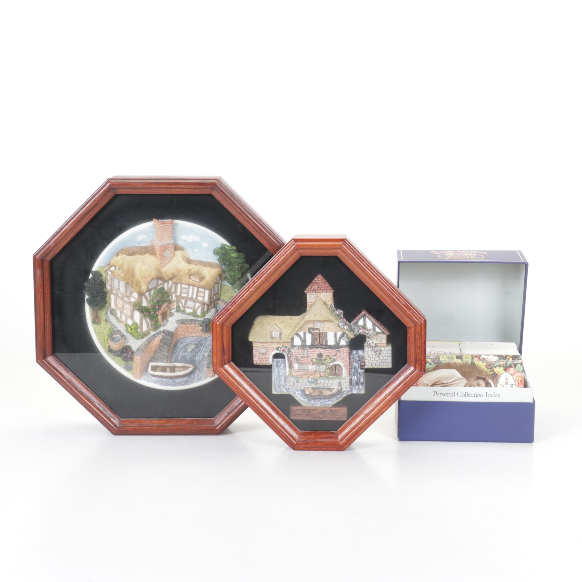 Two Shadow Box Framed David Winter Cottages and Collector's Guild Index Cards