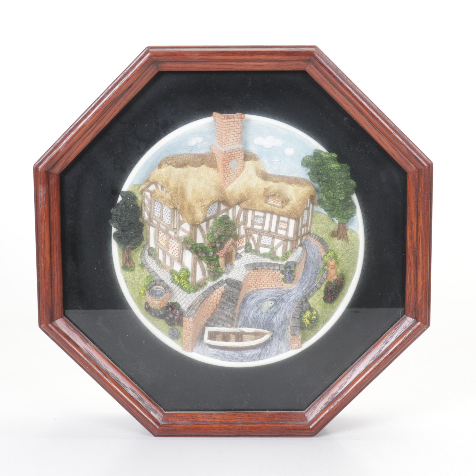 Two Shadow Box Framed David Winter Cottages and Collector's Guild Index Cards