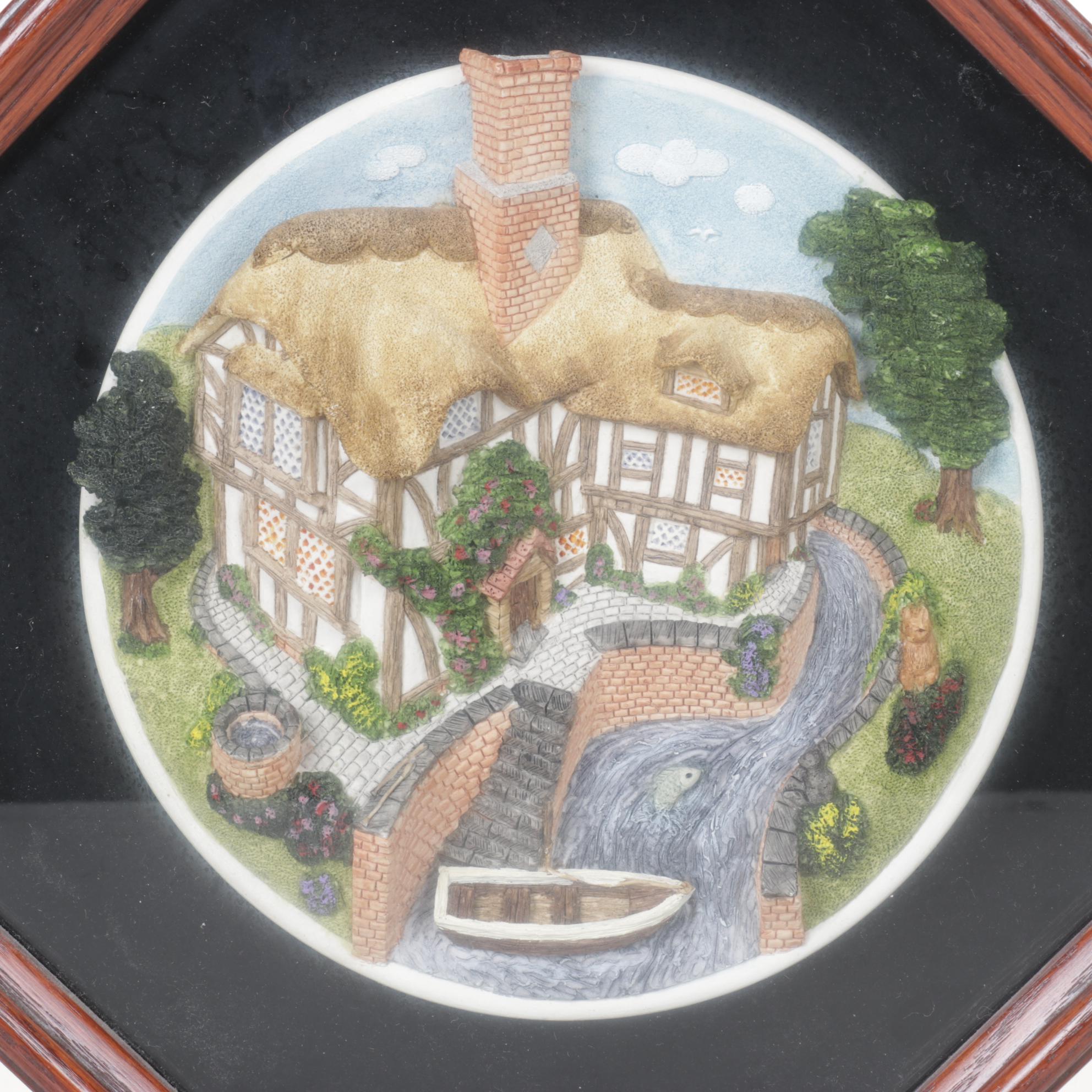 Two Shadow Box Framed David Winter Cottages and Collector's Guild Index Cards