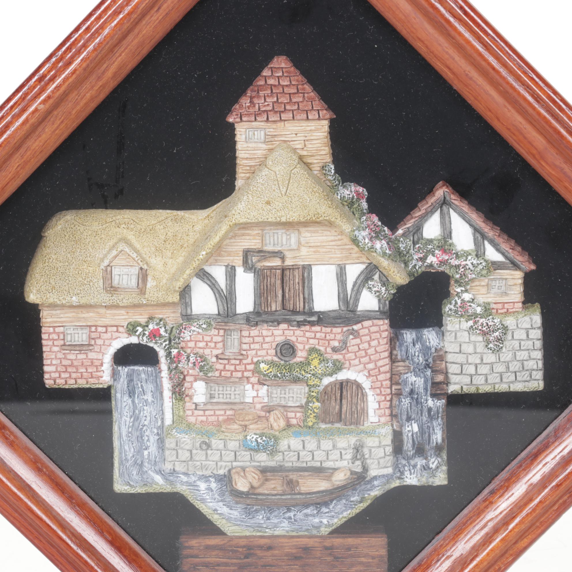 Two Shadow Box Framed David Winter Cottages and Collector's Guild Index Cards