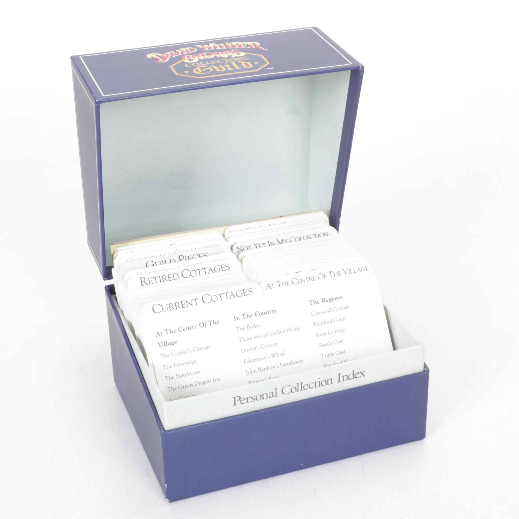 Two Shadow Box Framed David Winter Cottages and Collector's Guild Index Cards