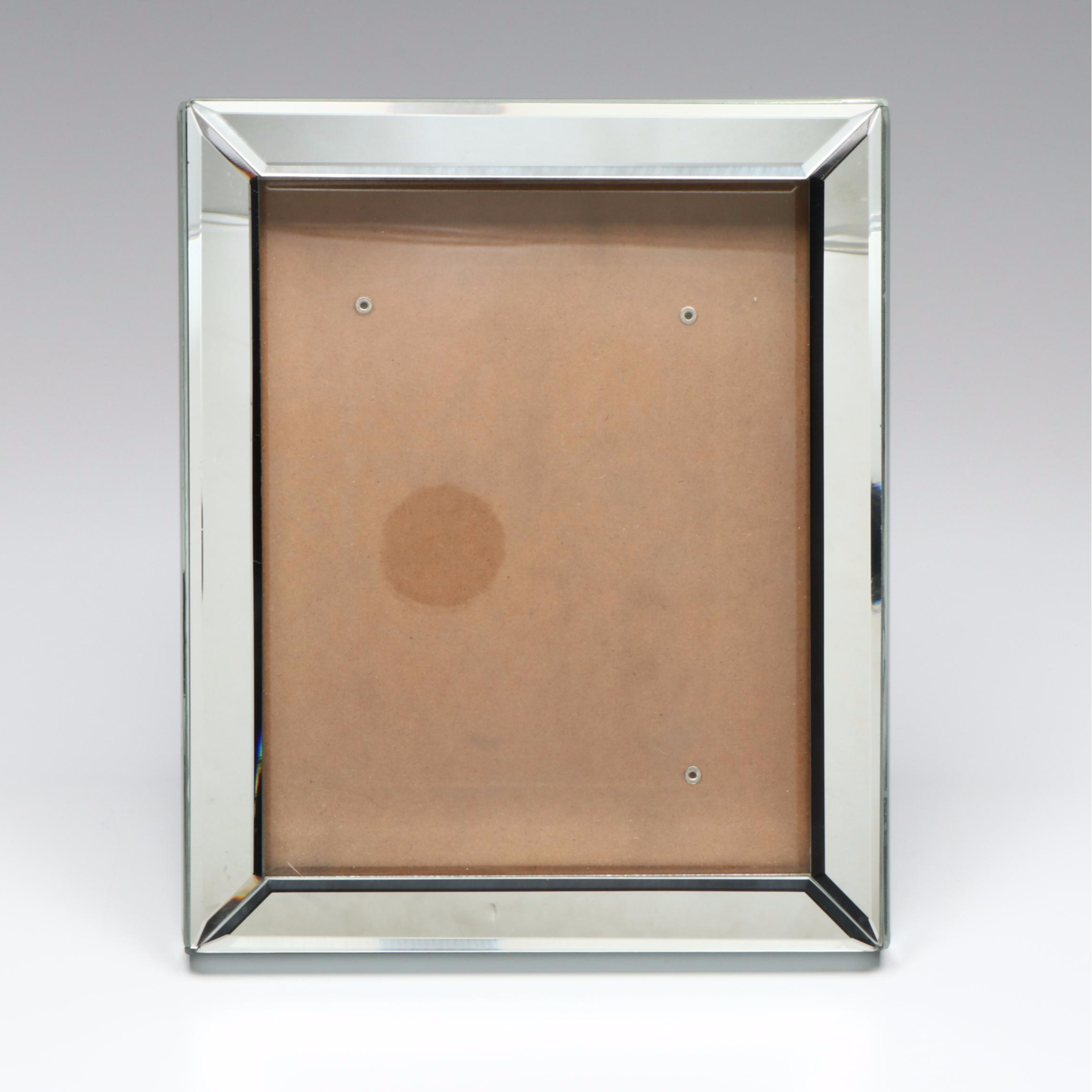 Fenton Iridescent Pink Glass Shoe Vase and Mirror Rim Frame