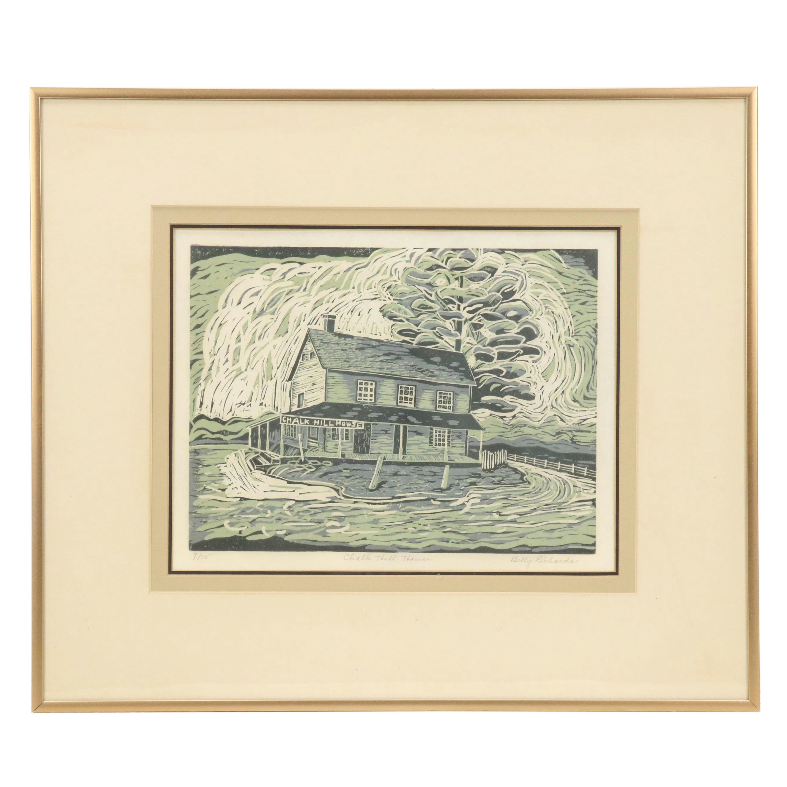 Elizabeth "Betty" Richards Modern Relief Print "Chalk Hill House"