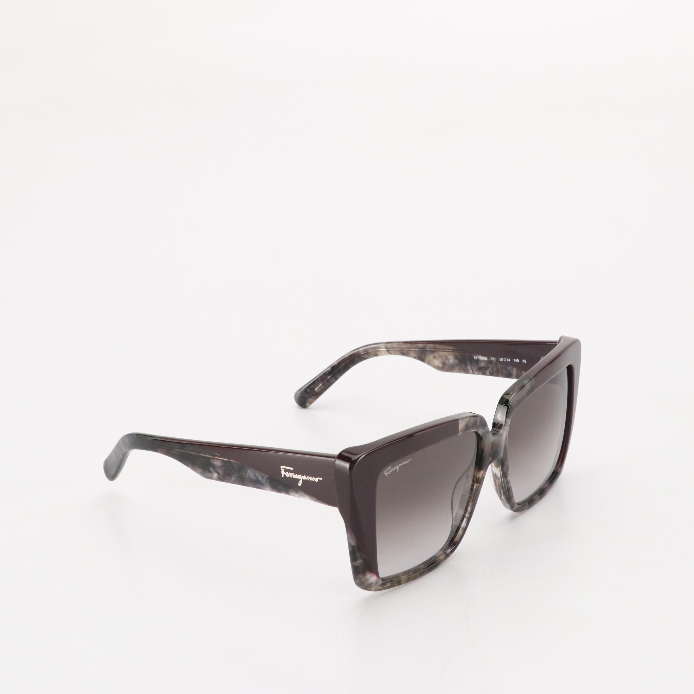 Salvatore Ferragamo SF1060S Grey Marble Butterfly Framed Sunglasses W Case & Box