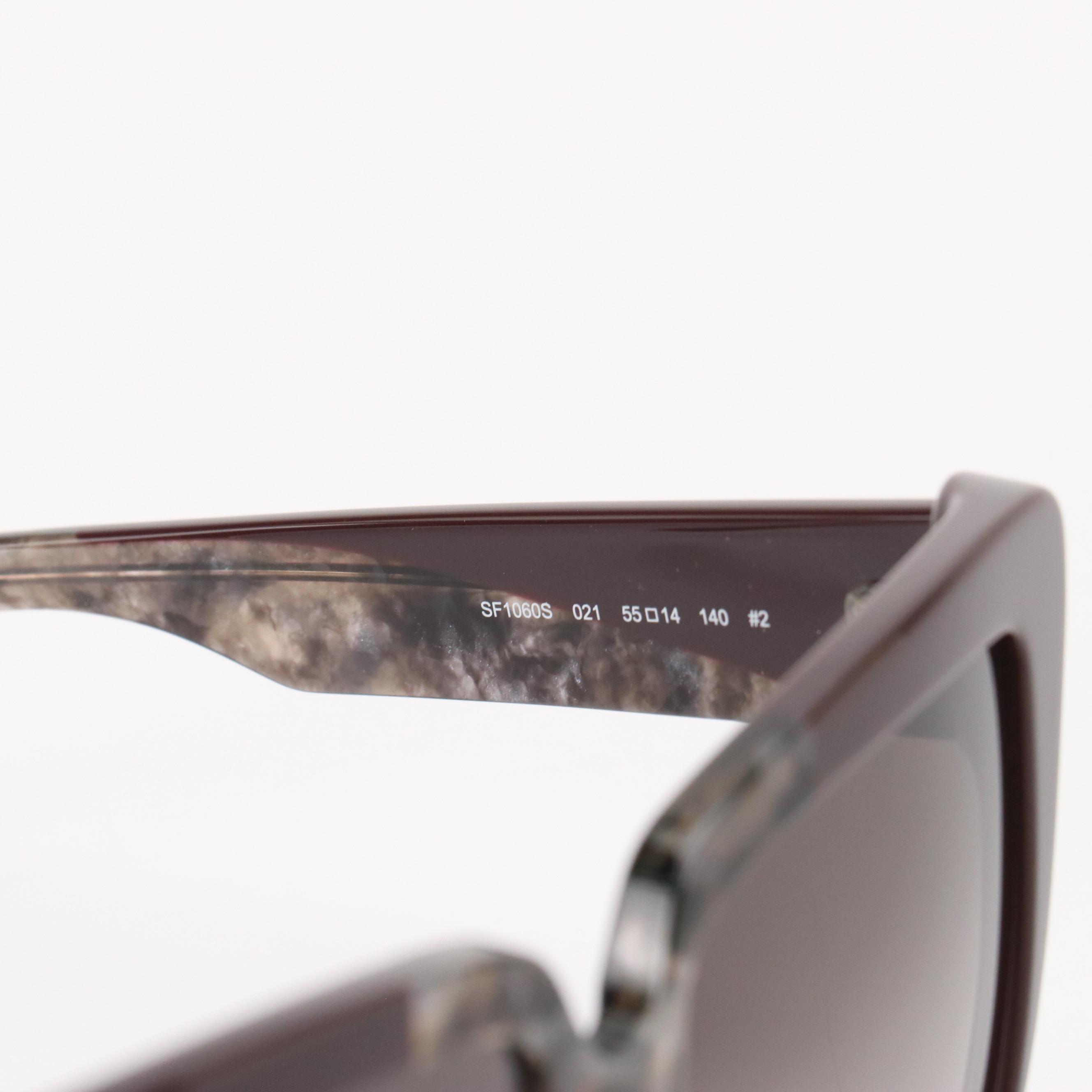 Salvatore Ferragamo SF1060S Grey Marble Butterfly Framed Sunglasses W Case & Box