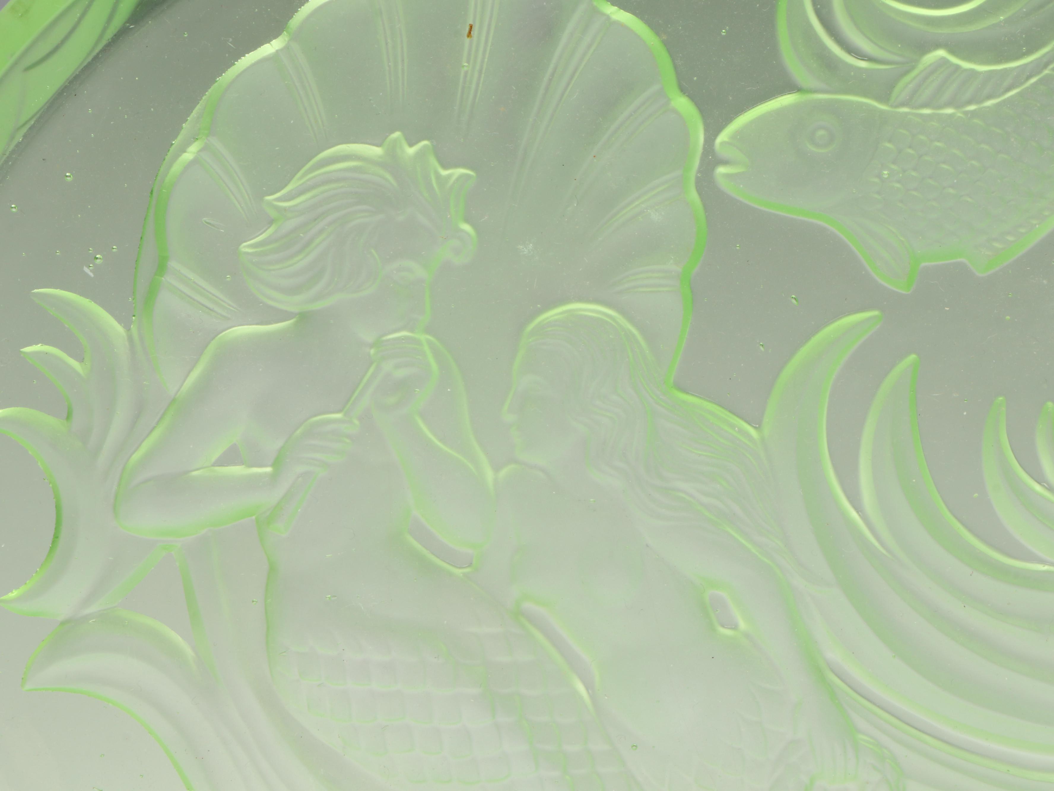 Walther & Sohne "Nymphen" Uranium Glass Vanity Tray with Ice Bucket and Vase