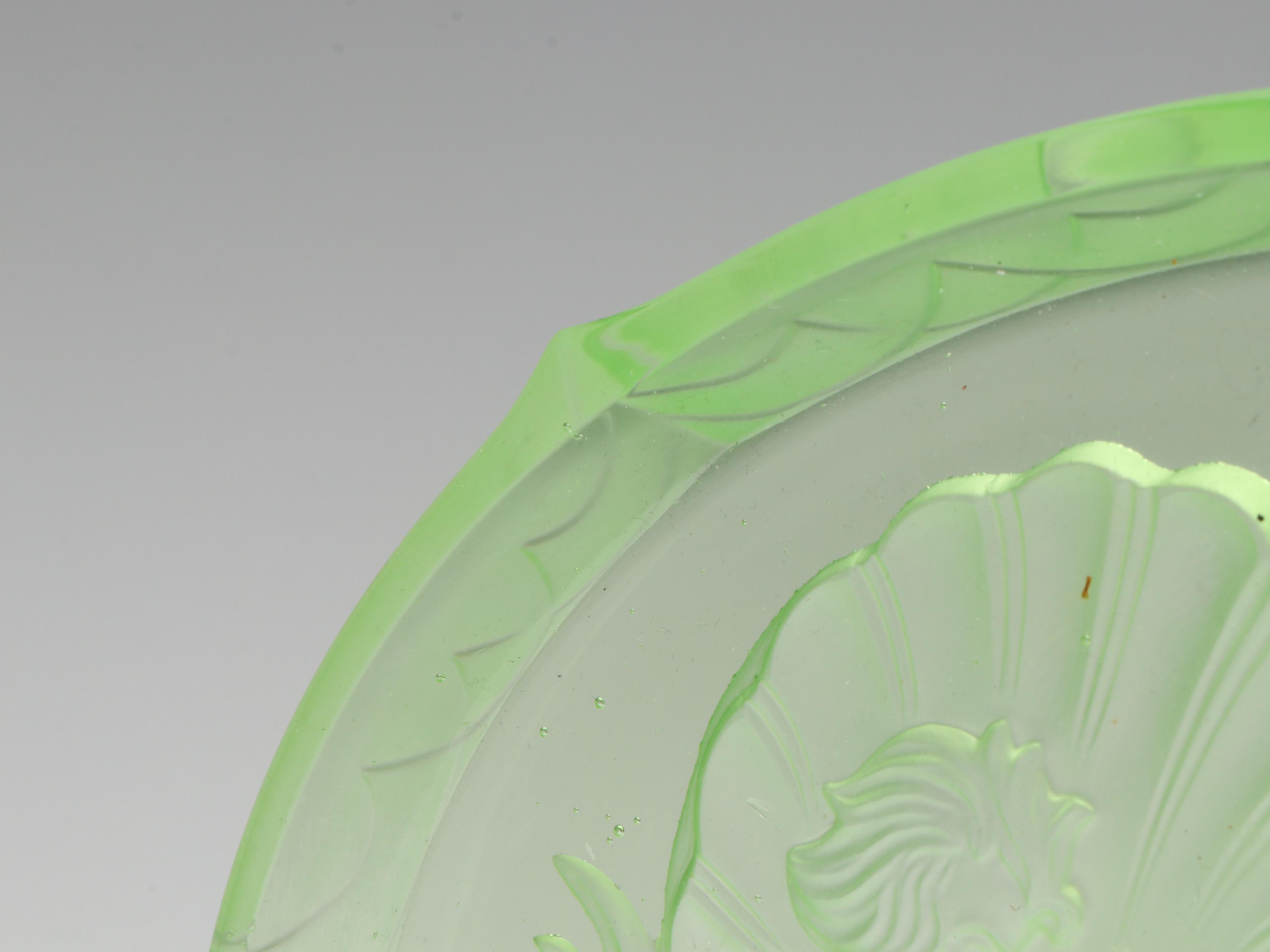 Walther & Sohne "Nymphen" Uranium Glass Vanity Tray with Ice Bucket and Vase