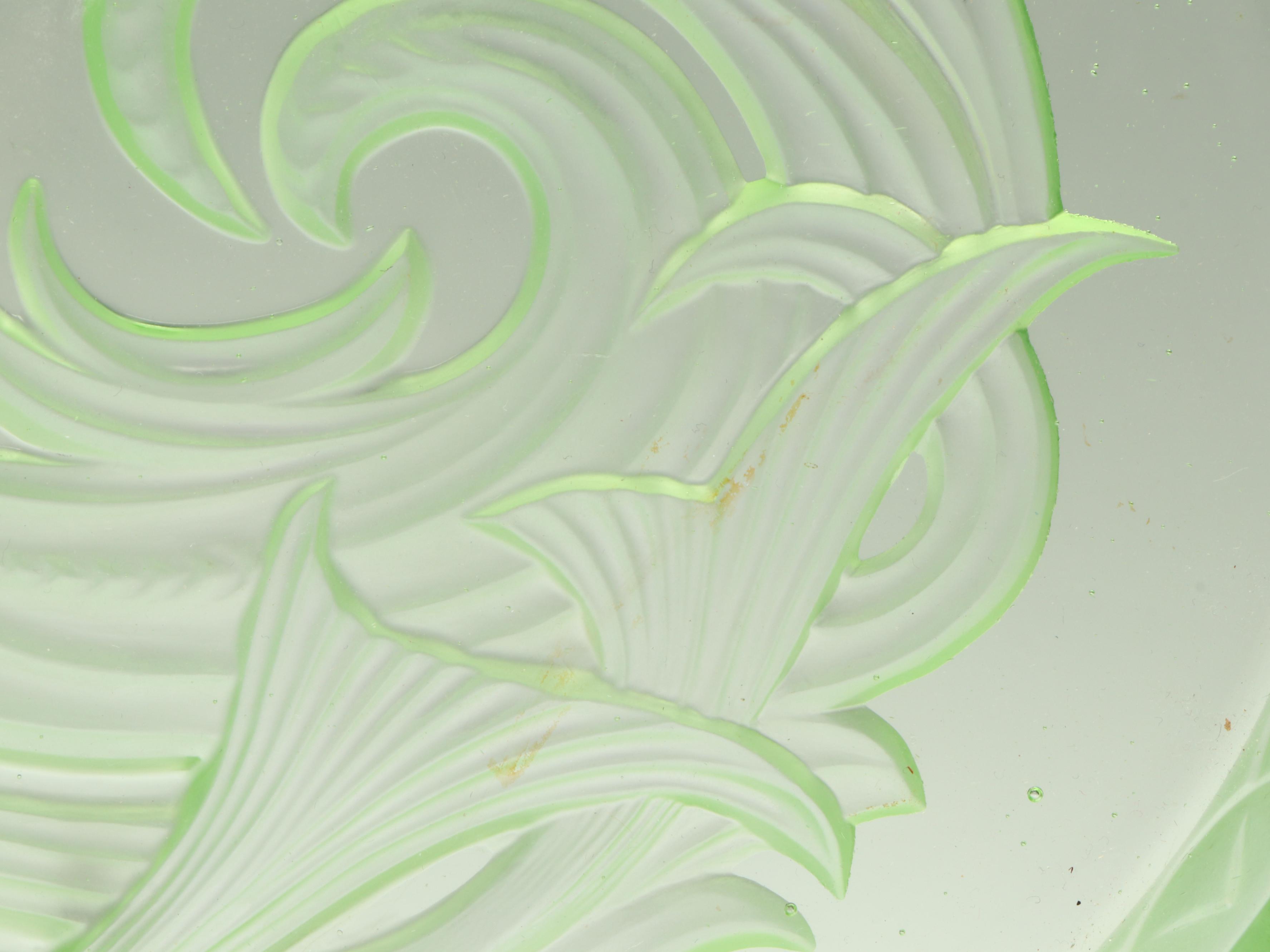 Walther & Sohne "Nymphen" Uranium Glass Vanity Tray with Ice Bucket and Vase