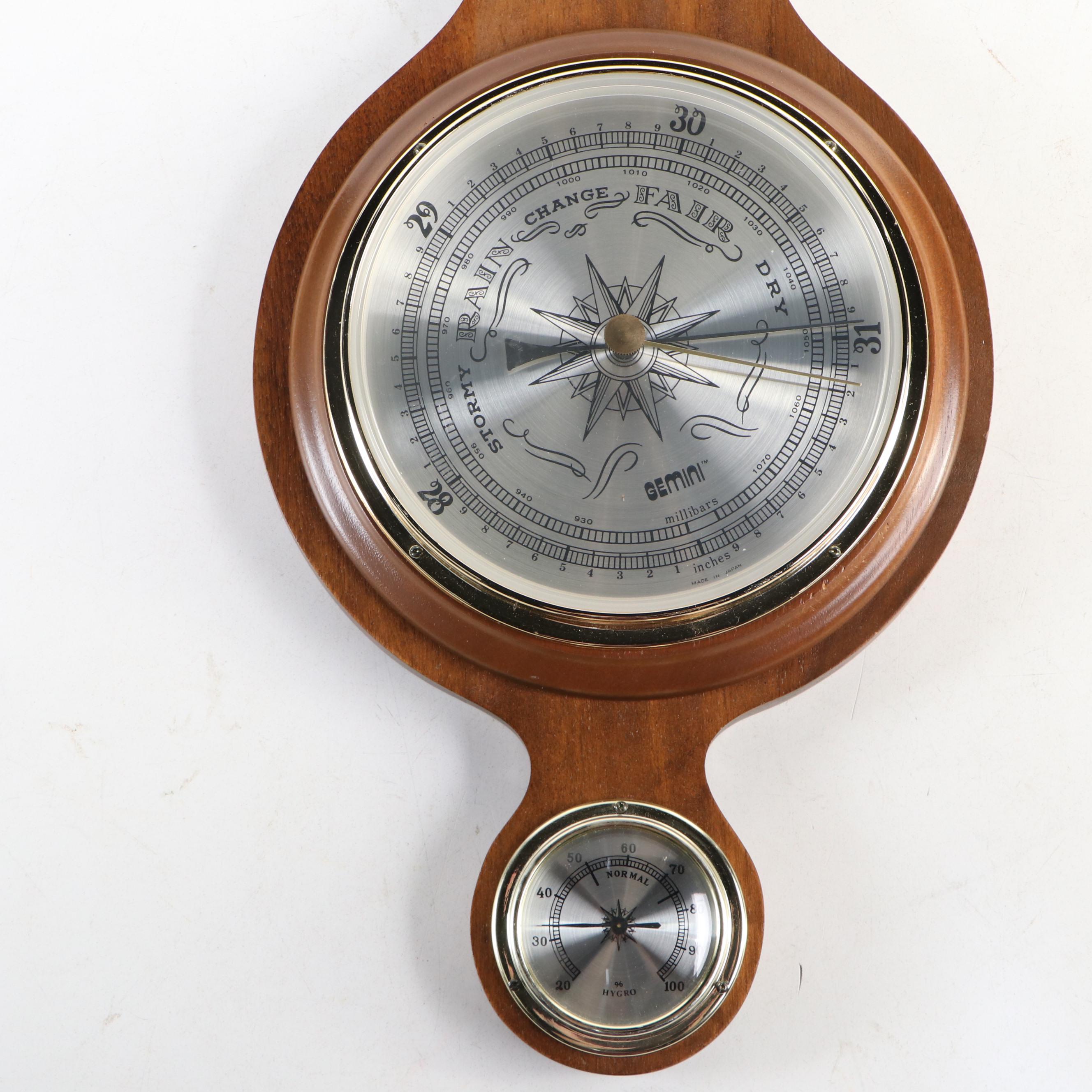 Gemini Federal Style Walnut Finish Banjo Wall Mount Weather Station
