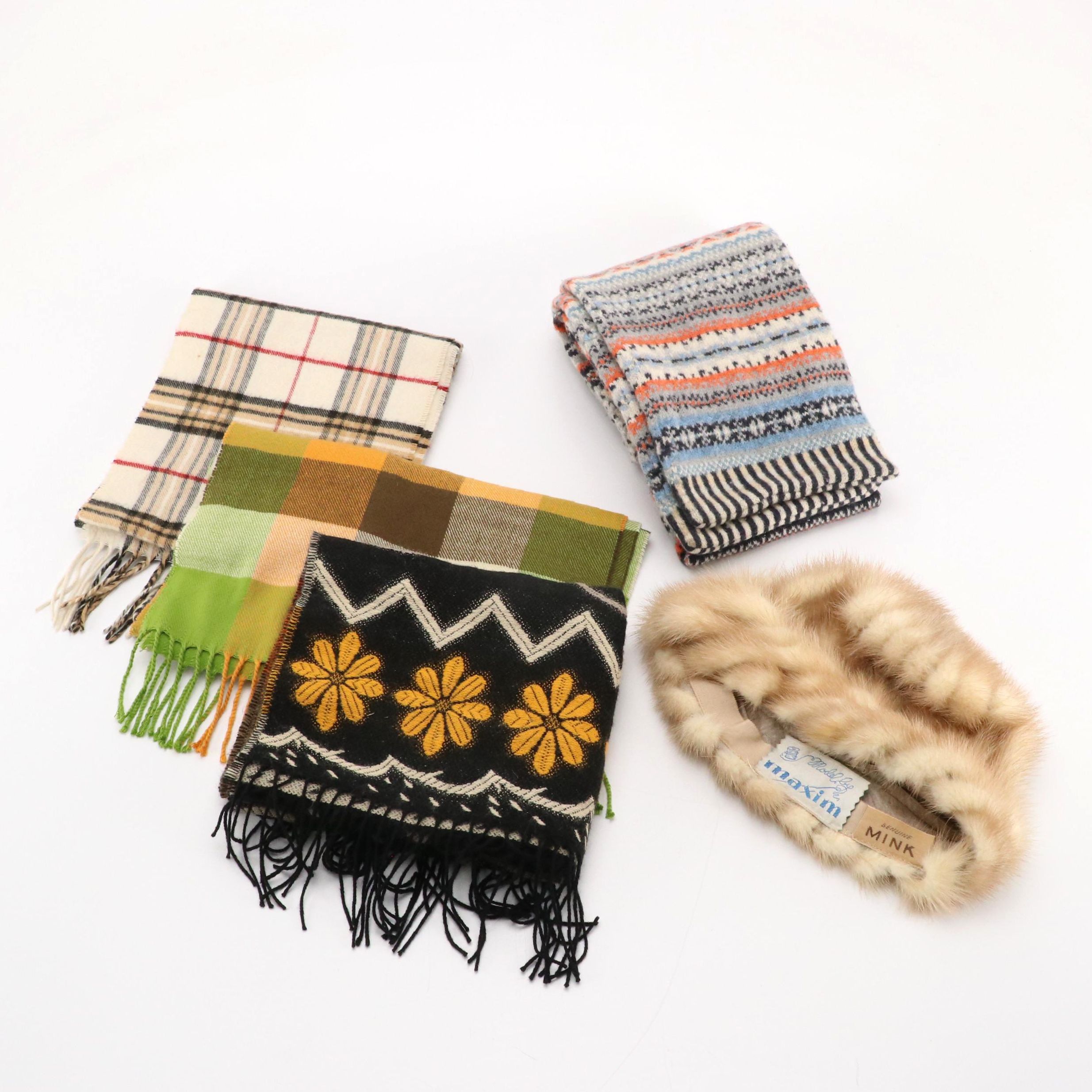 Vintage Maxim Mink Fur Cap, Eribe Lambswool, Other Plaid Cashmere Scarf & More